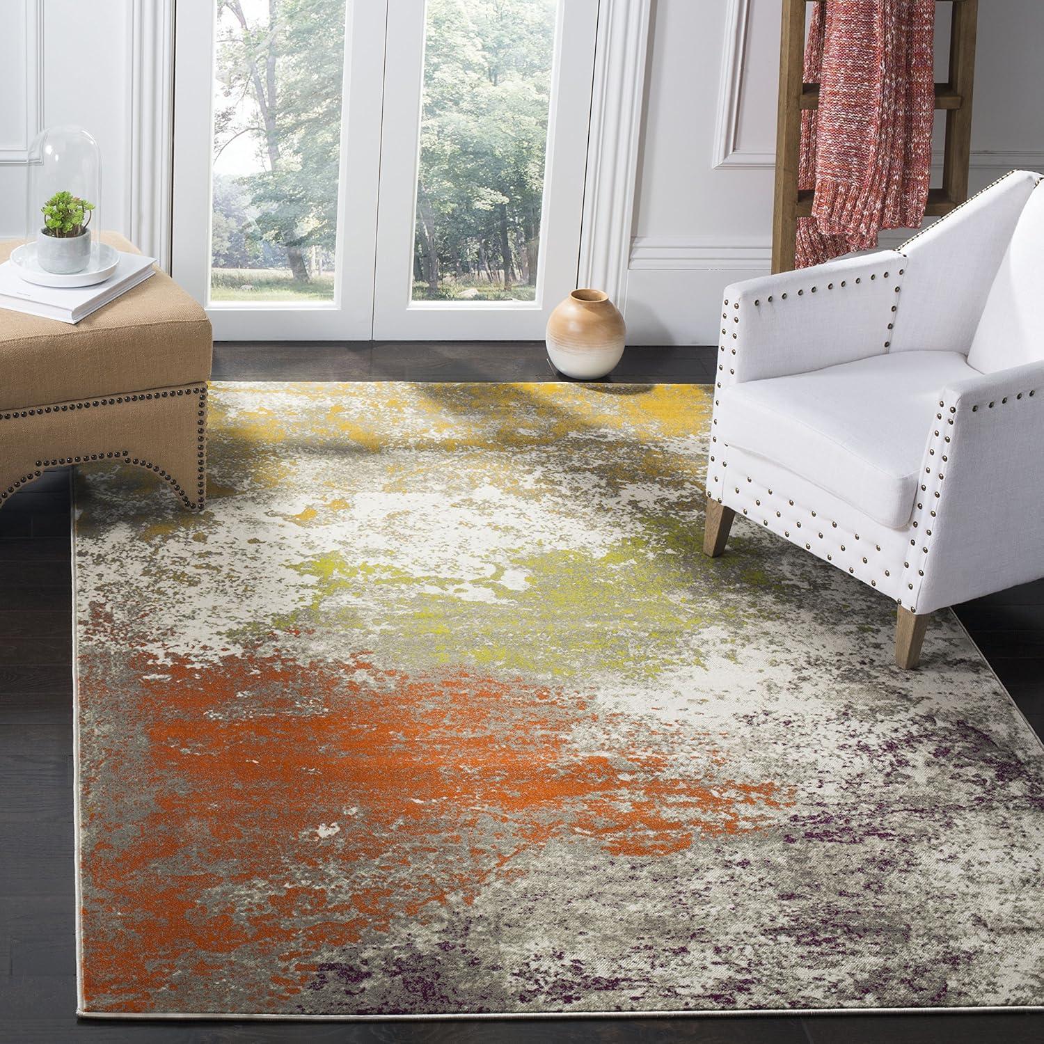 Gray Abstract Stain-Resistant Synthetic Square Rug 80" x 80"