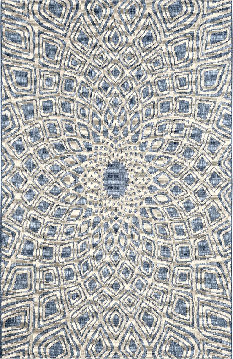 SAFAVIEH Courtyard Thane Nautical Indoor/Outdoor Area Rug, 5'3" x 7'7", Blue/Beige