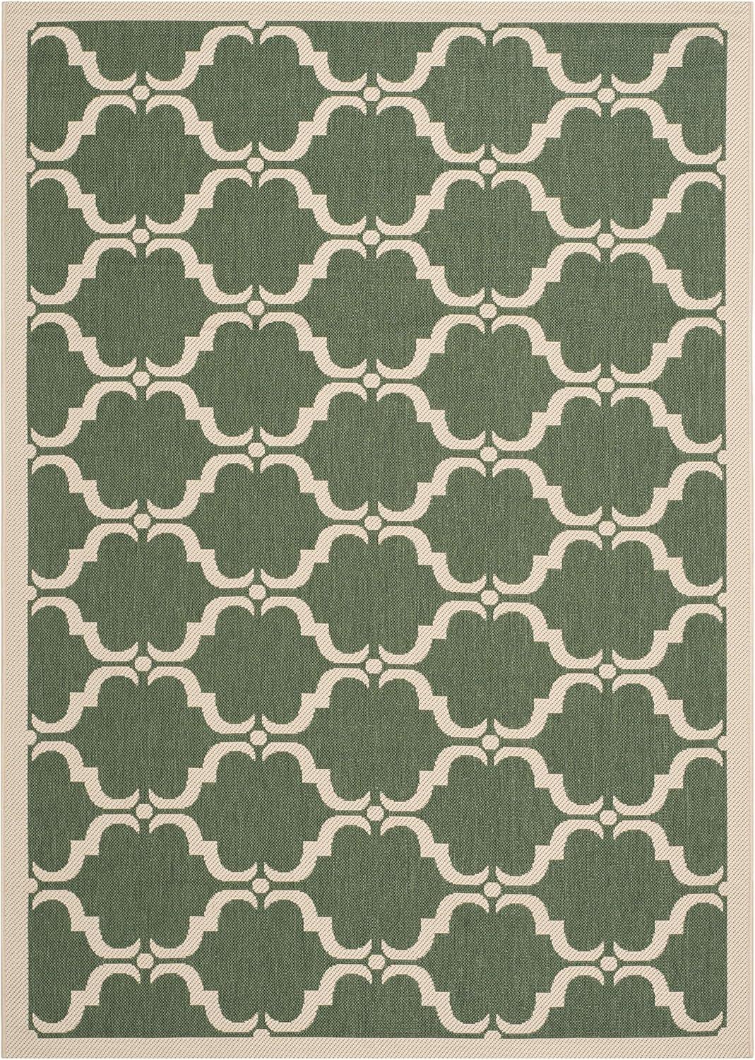 Dark Green and Beige Rectangular Synthetic Outdoor Area Rug