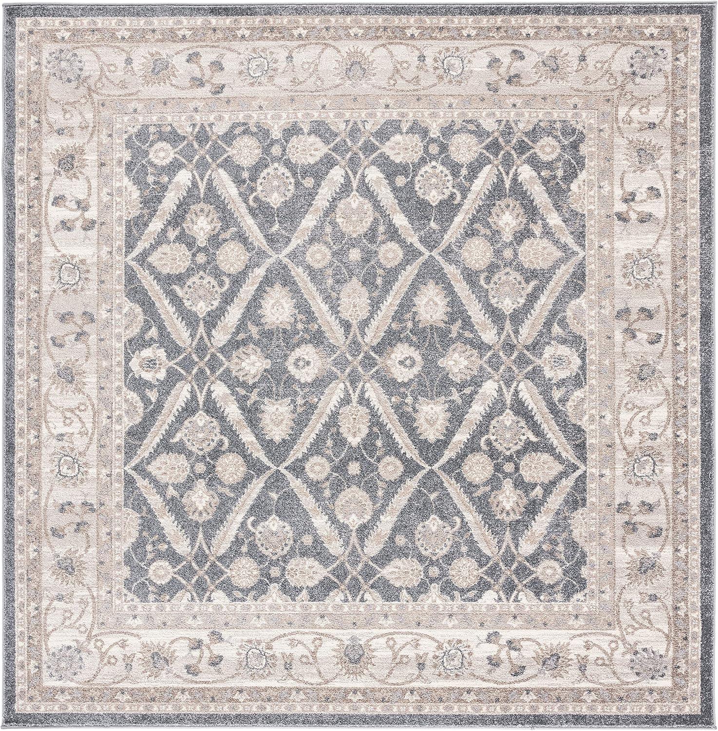 Sofia SOF378 Power Loomed Indoor Area Rug - Dark Grey/Beige - 6'7"x6'7" - Safavieh