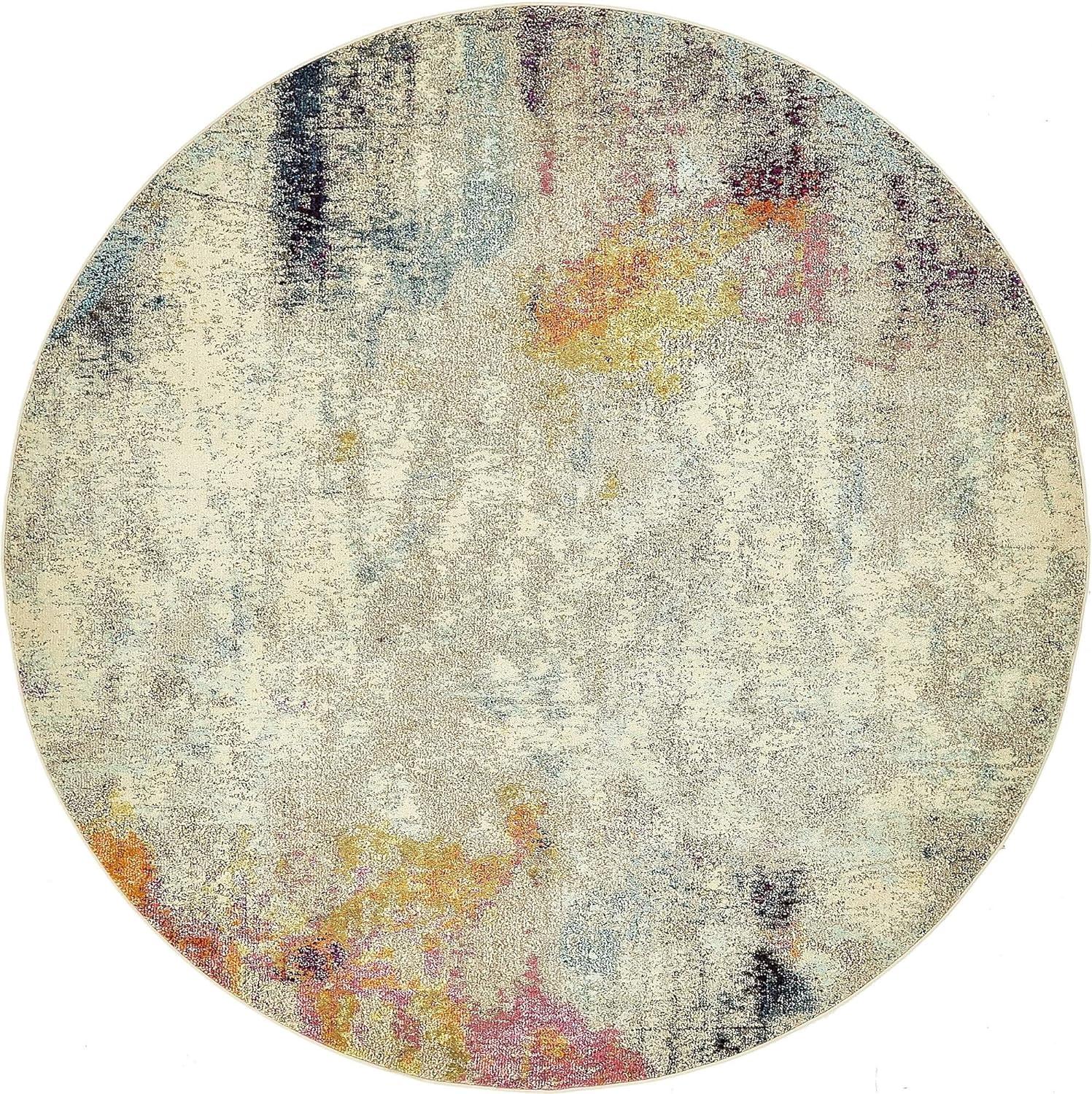 Chromatic Round Multicolor Abstract Stain-Resistant Rug