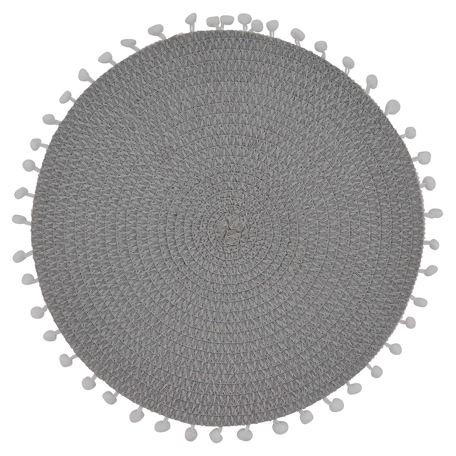 Fennco Styles Pom Pom Textured Placemats 15 Inches Round, Set of 4 – Grey Modern Traycloth Table Mats for Home, Dining Room Décor, Banquets, Indoor & Outdoor and Special Events