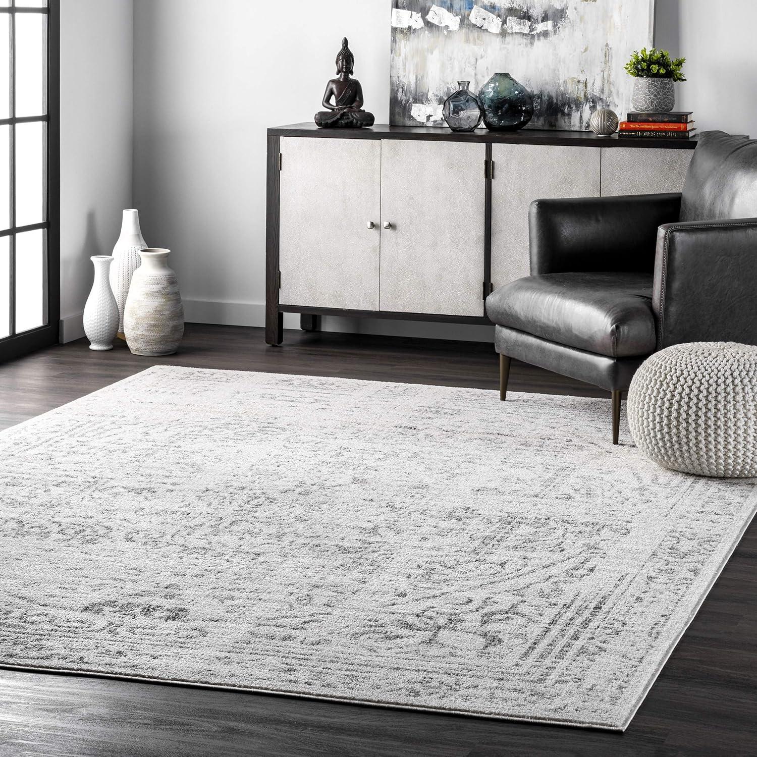 Elegant Gray 2'6" x 10' Synthetic Traditional Runner Rug