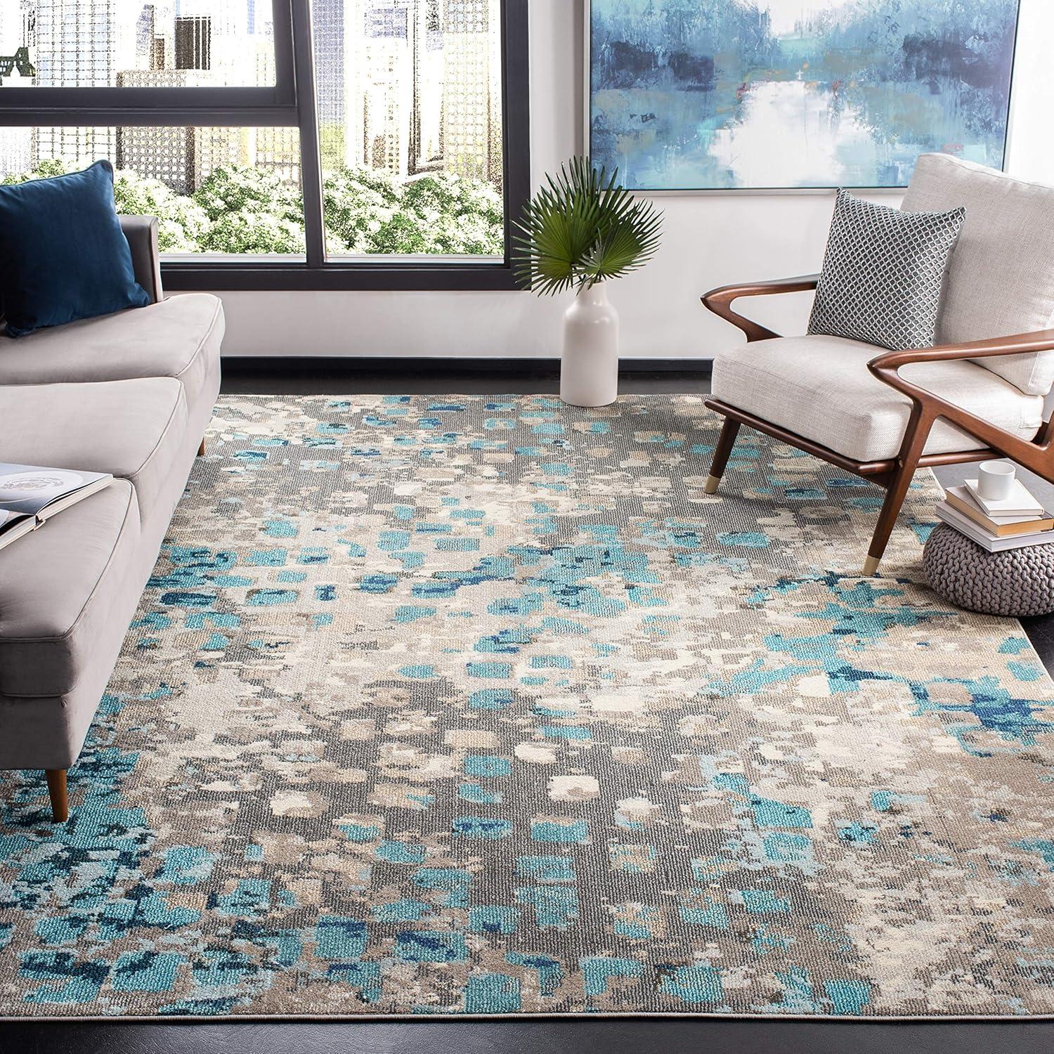 Madison Chic Metro-Mod Grey & Blue Square Synthetic Area Rug - 9' x 12'