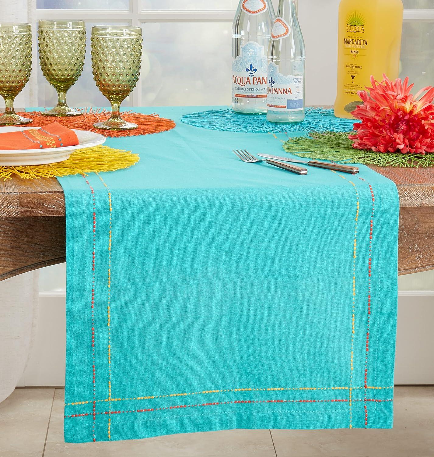 Saro Lifestyle Dobby Border Dining Table Runner, Blue, 18" x 72"