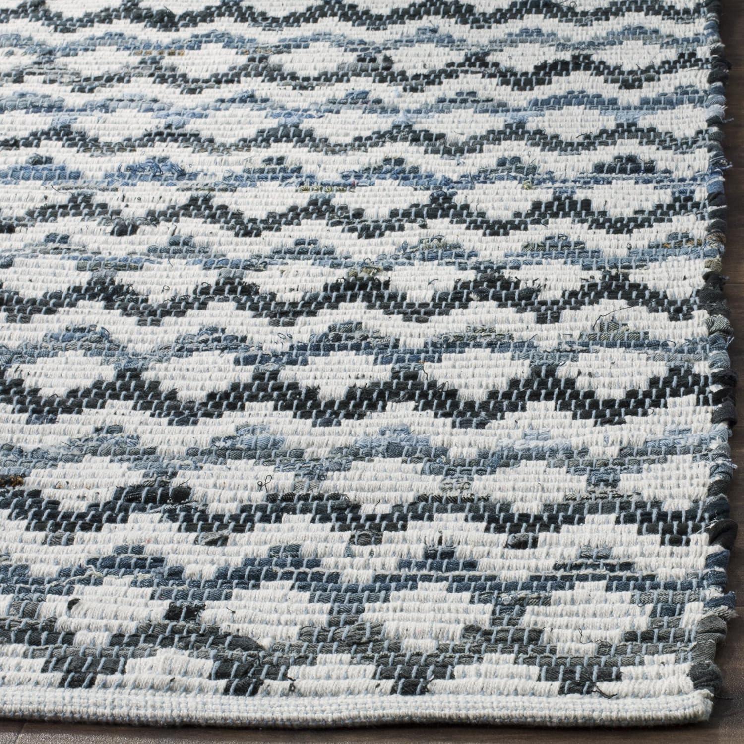 SAFAVIEH Montauk Harding Geometric Striped Cotton Area Rug, Ivory Blue/Black, 10' x 14'