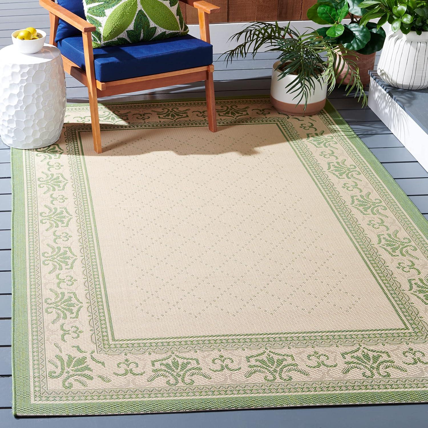 Courtyard CY0901 Power Loomed Indoor and Outdoor Area Rug - Natural/Olive - 4'x5'7" - Safavieh