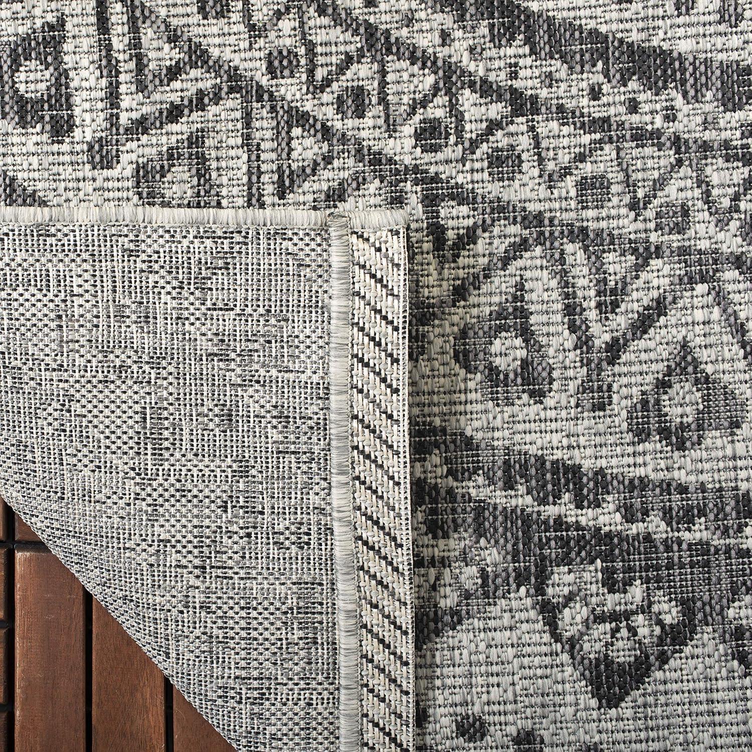 Courtyard CY8734 Power Loomed Indoor and Outdoor Area Rug - Light Grey/Black - 5'3"x5'3" - Safavieh