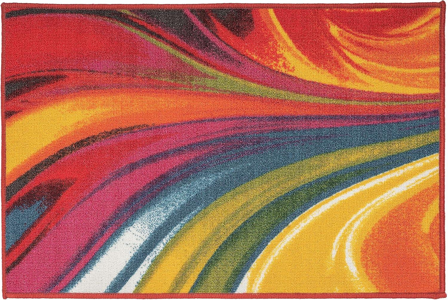 World Rug Gallery Modern Contemporary Waves Multicolored Non-slip (Non-skid) Area Rug