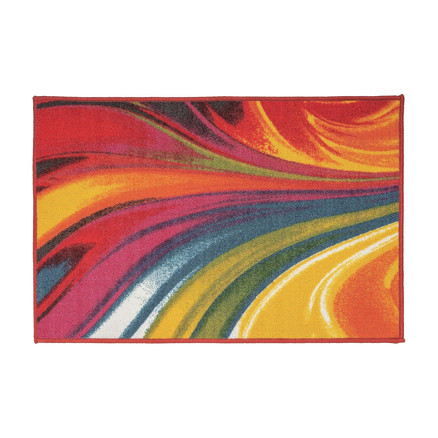 World Rug Gallery Modern Contemporary Waves Multicolored Non-slip (Non-skid) Area Rug - Multi 20" x 30"