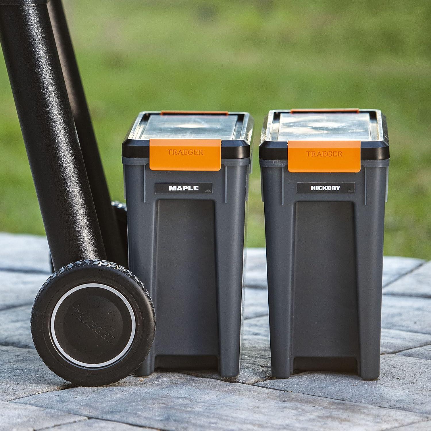 Traeger Grills BAC637 Stay Dry Pellet Storage Bin with Locking Lid, 22lb Capacity Wood Pellet Container with Flavor Stickers, Stackable Design, Airtight Storage for Grill Pellets