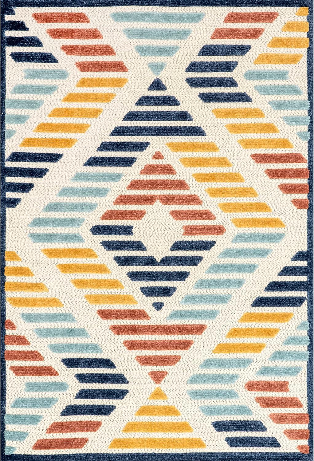 Nuloom Brinn Geometric Striped Indoor/Outdoor Patio Area Rug 5x7, Blue