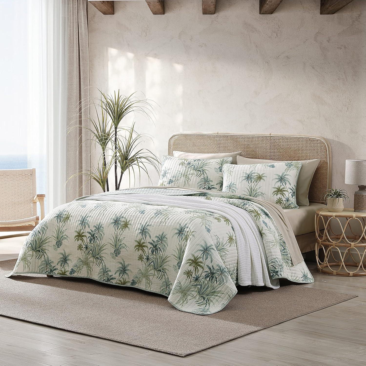 Tommy Bahama Serenity Palms Aqua Cotton Reversible Quilt