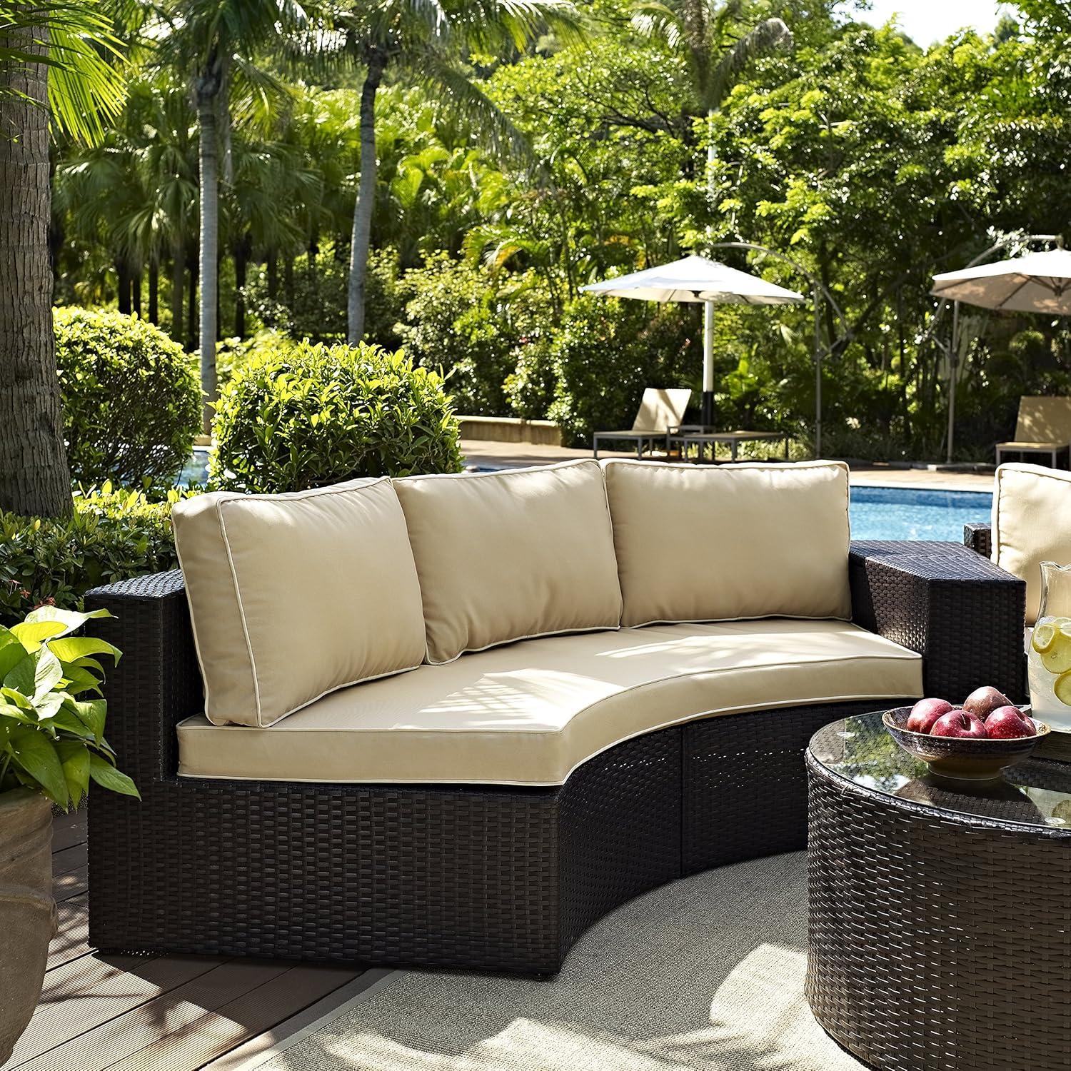 Catalina Wicker and Plastic 3-Seat Outdoor Sectional Sofa in Sand