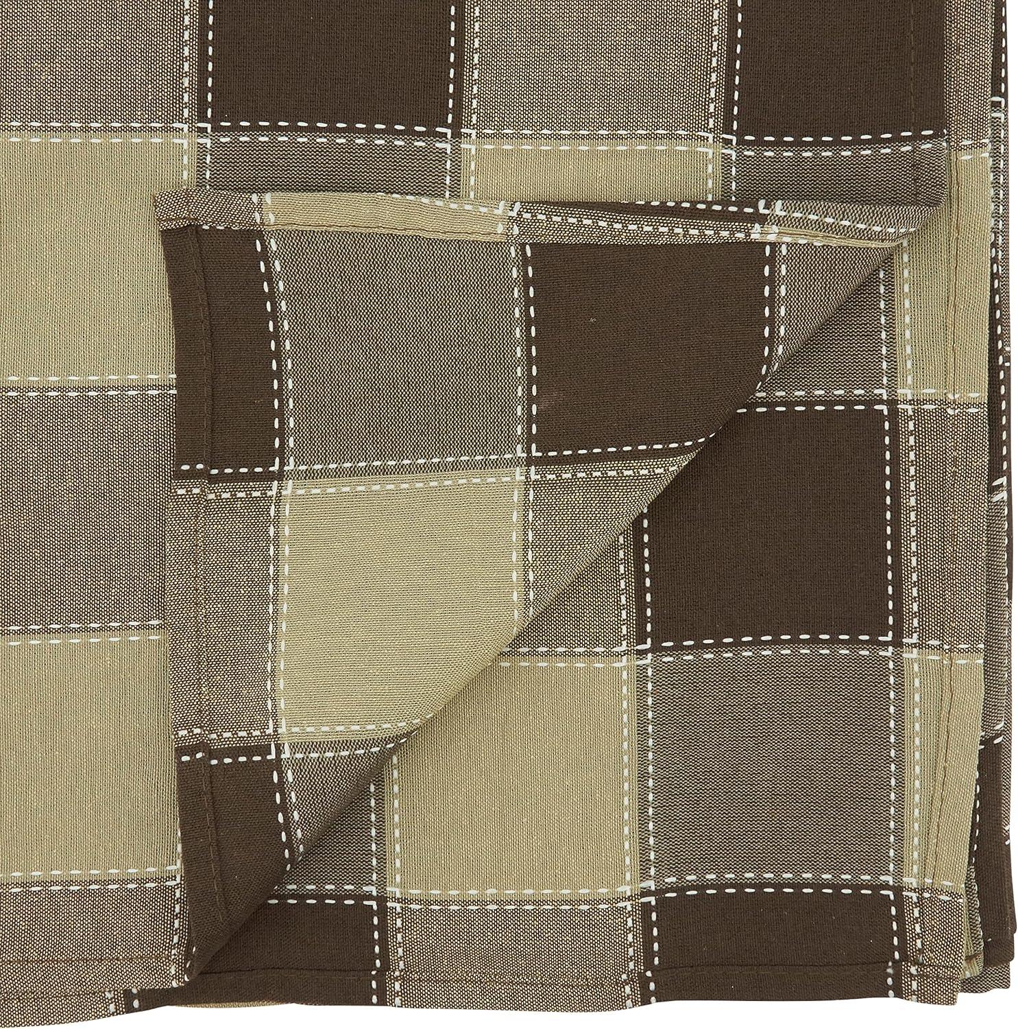 Mocha Stitched Plaid Cotton Blend Tablecloth, 70" x 140"