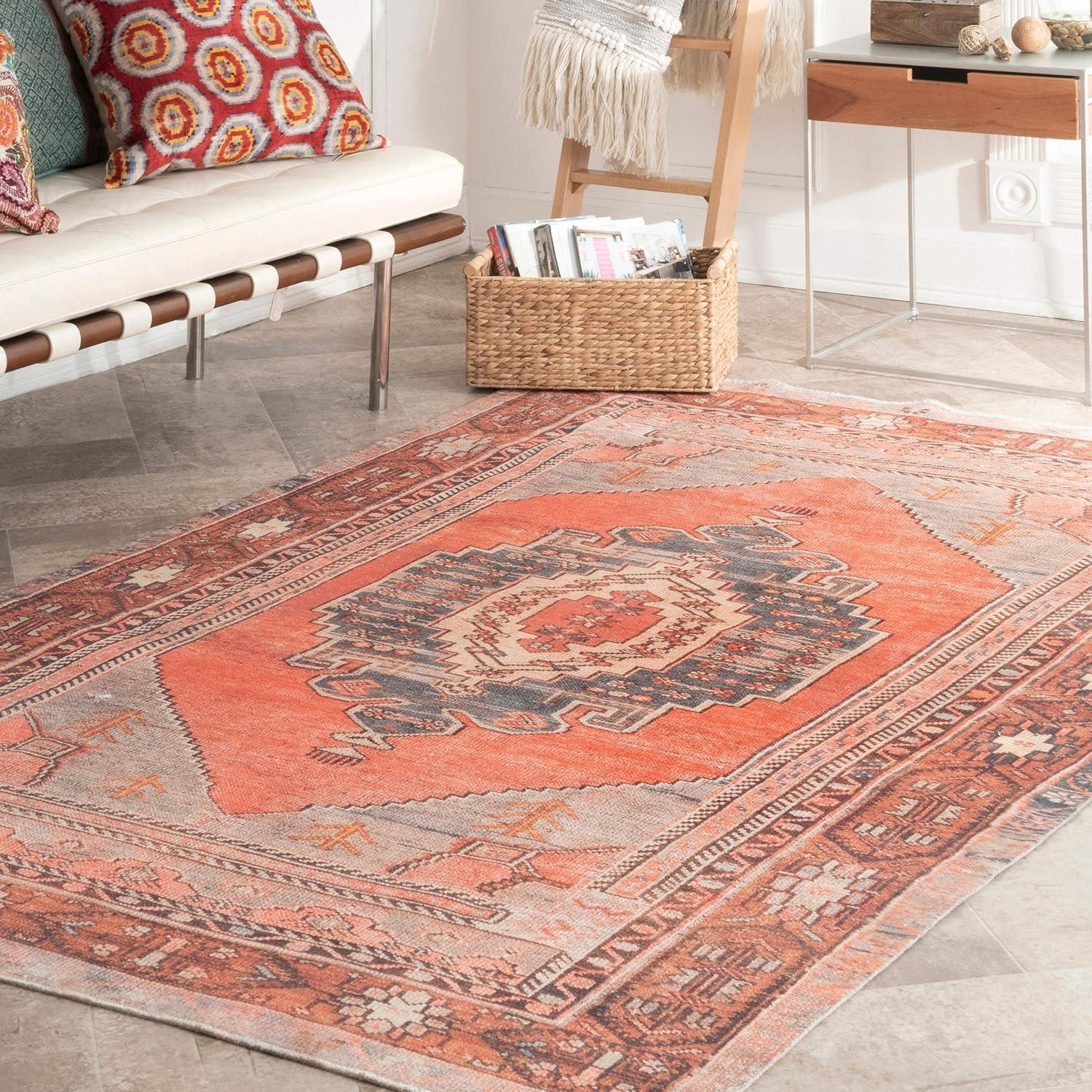 Reversible Medallion Flat-Woven Area Rug in Orange, 5'3" x 7'7"