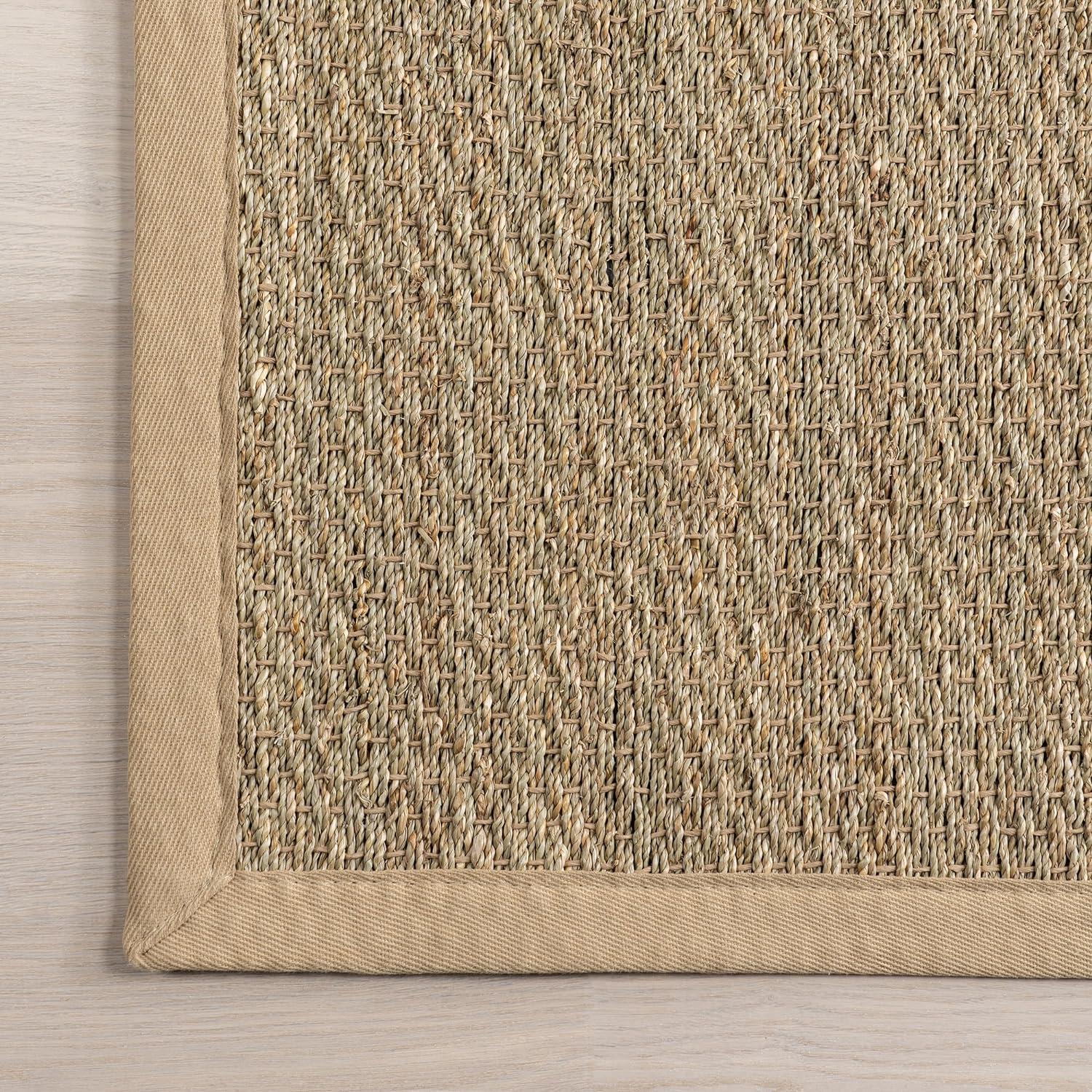 Beige Seagrass 8' Square Area Rug with Cotton Border