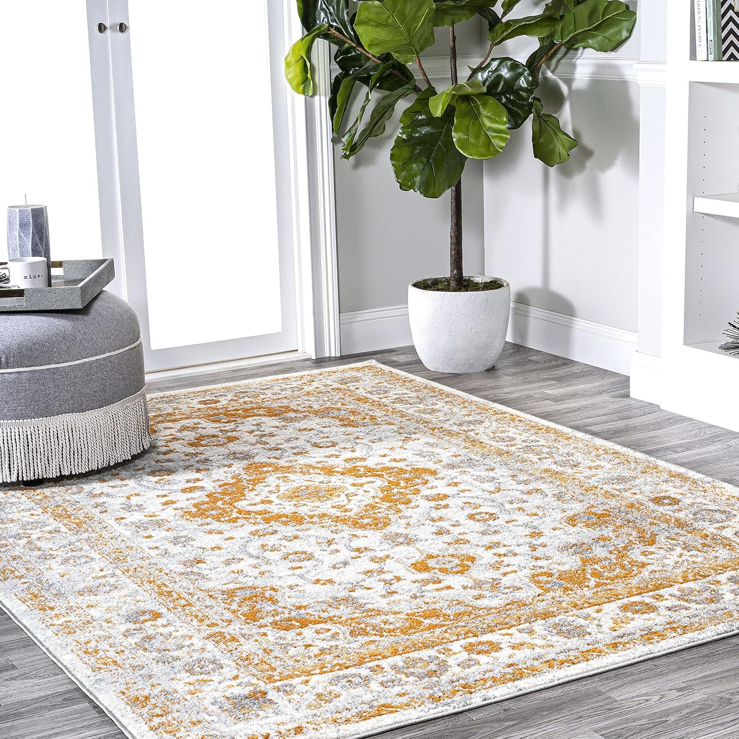 3'x5' Indhira Ornate Medallion Persian Area Rug, Orange/Cream - JONATHAN Y