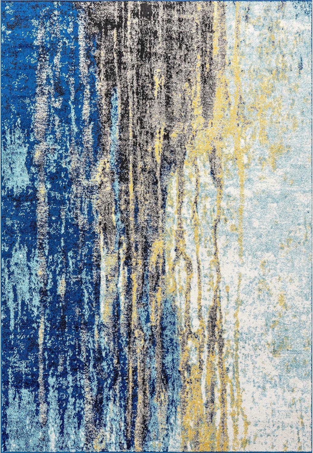 Katharina Blue Abstract 5' x 7' Stain-Resistant Area Rug