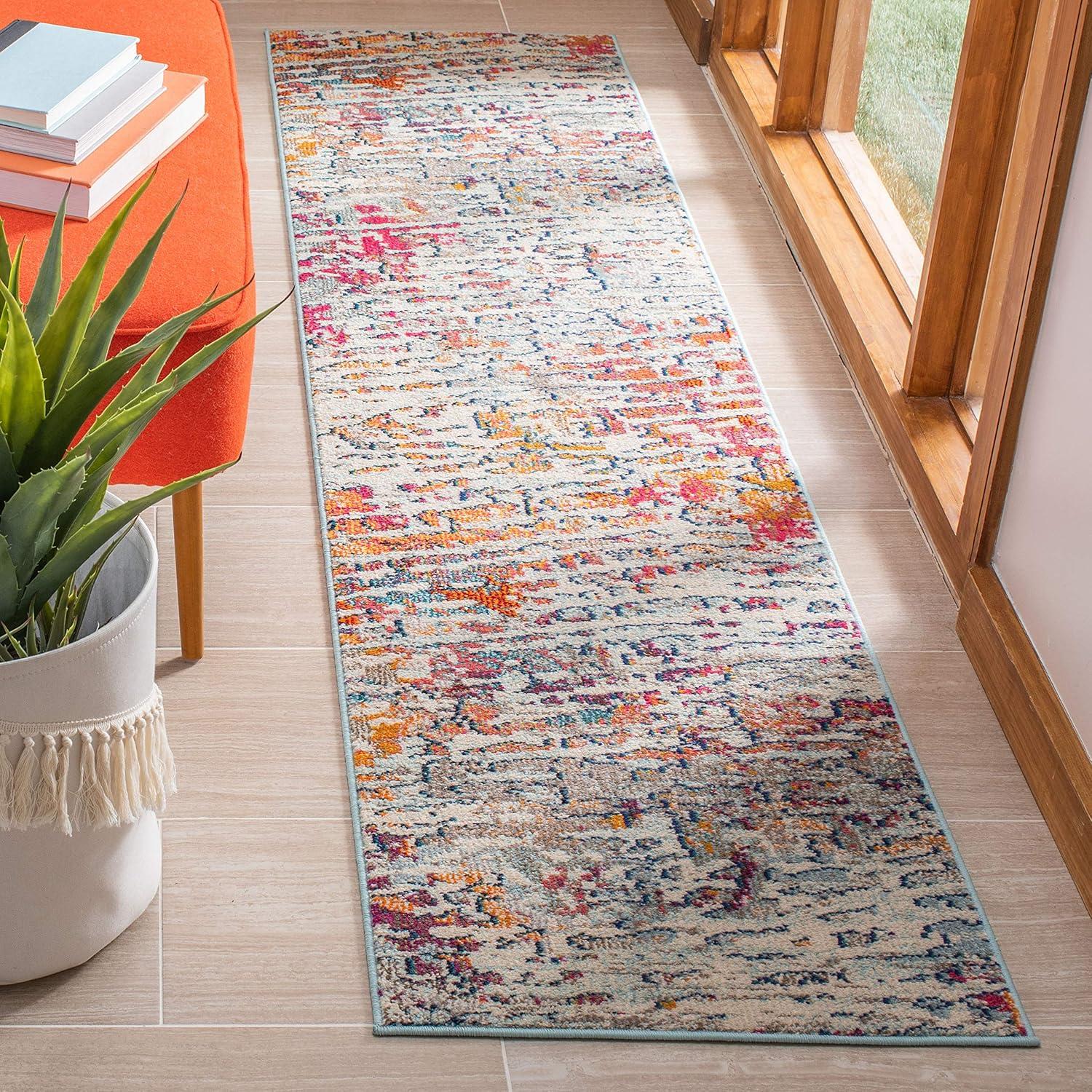 Madison MAD454 Power Loomed Indoor Runner Rug - Light Blue/Orange - 2'2"x6' - Safavieh