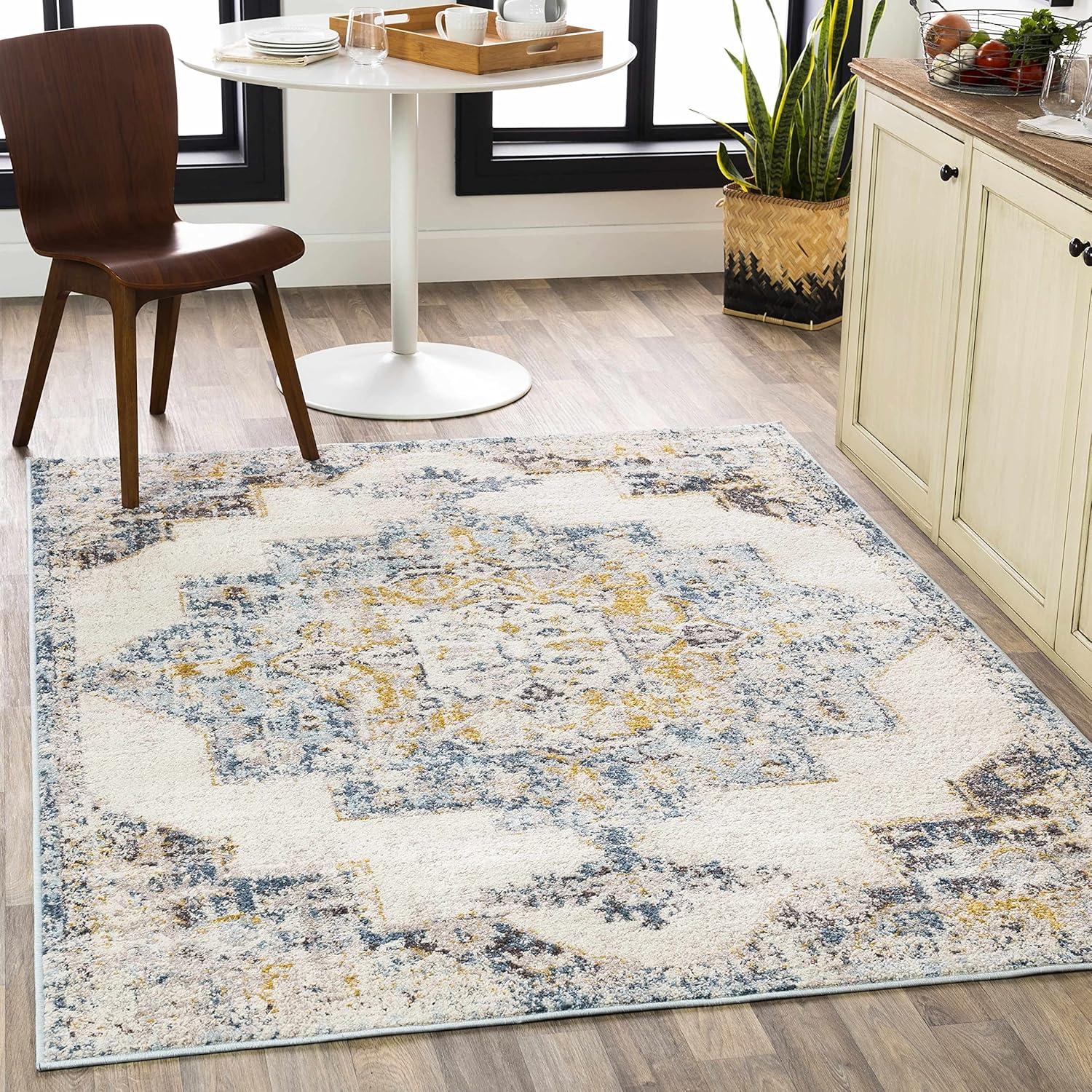 Elegant Ankara Blue 5'3" x 7'3" Reversible Synthetic Rug