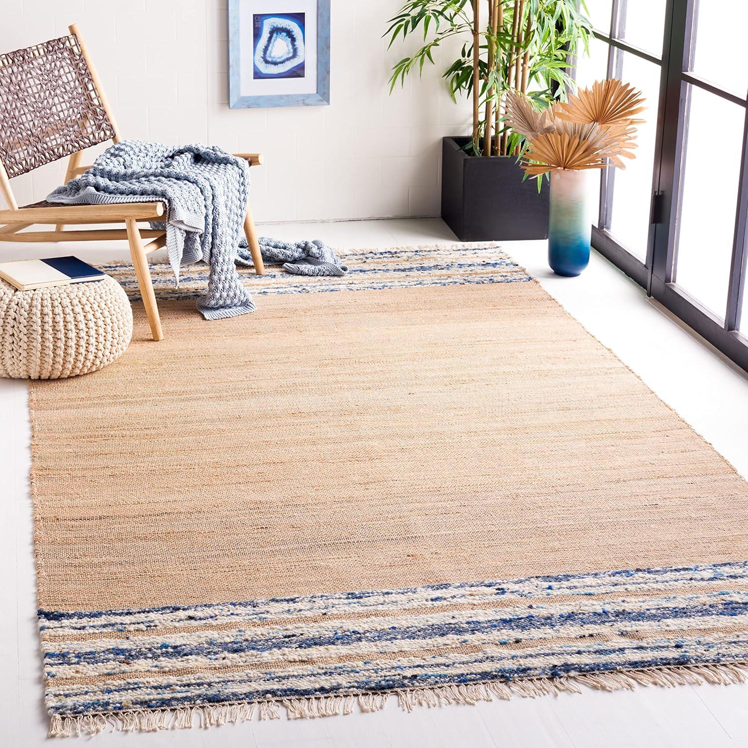 Natura NAT871 Hand Woven Area Rug - Natural/Navy - 3'x5' - Safavieh.