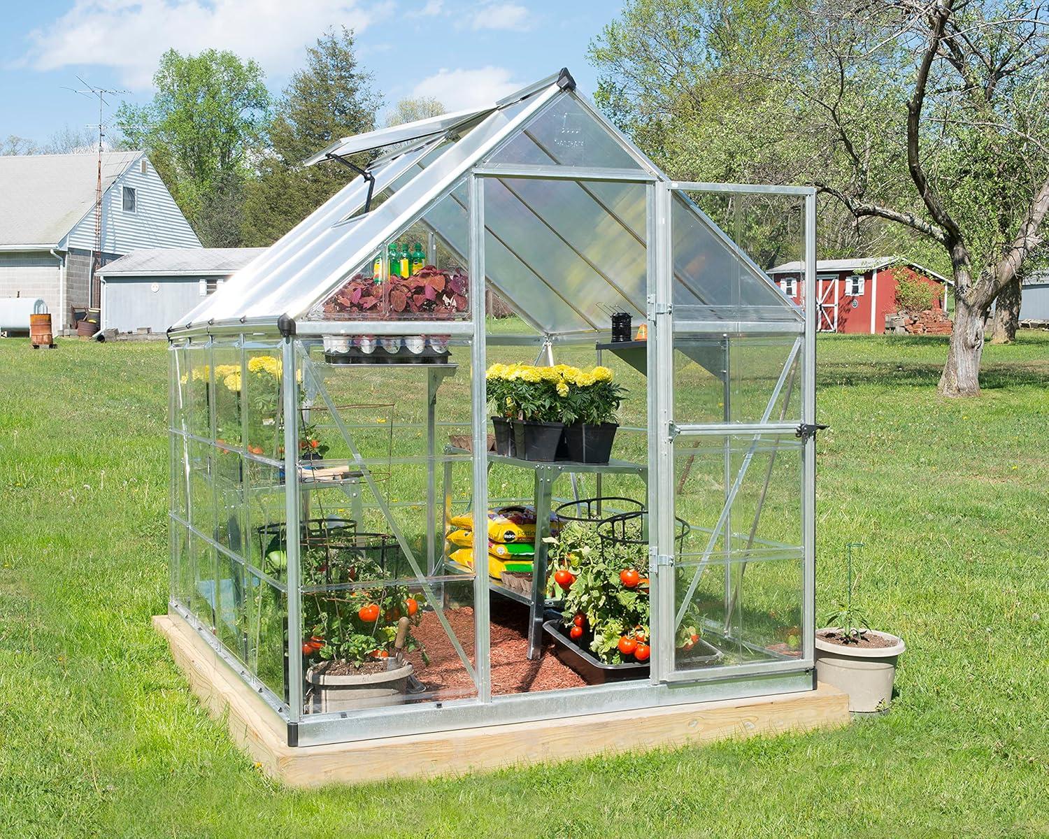 Palram - Canopia Hybrid 6' x 8' Polycarbonate/Aluminum Walk-In Greenhouse – Silver - with Roof Vent