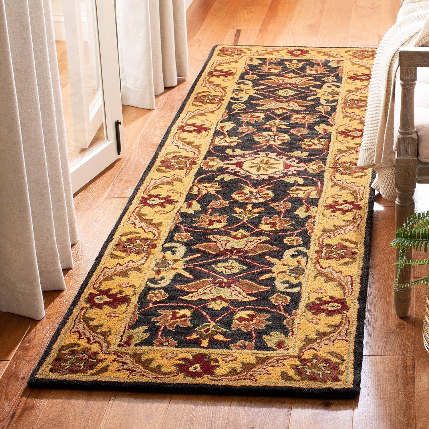 SAFAVIEH Golden Jaipur Dreda Border Wool Runner Rug, Black/Gold, 2'3" x 8'