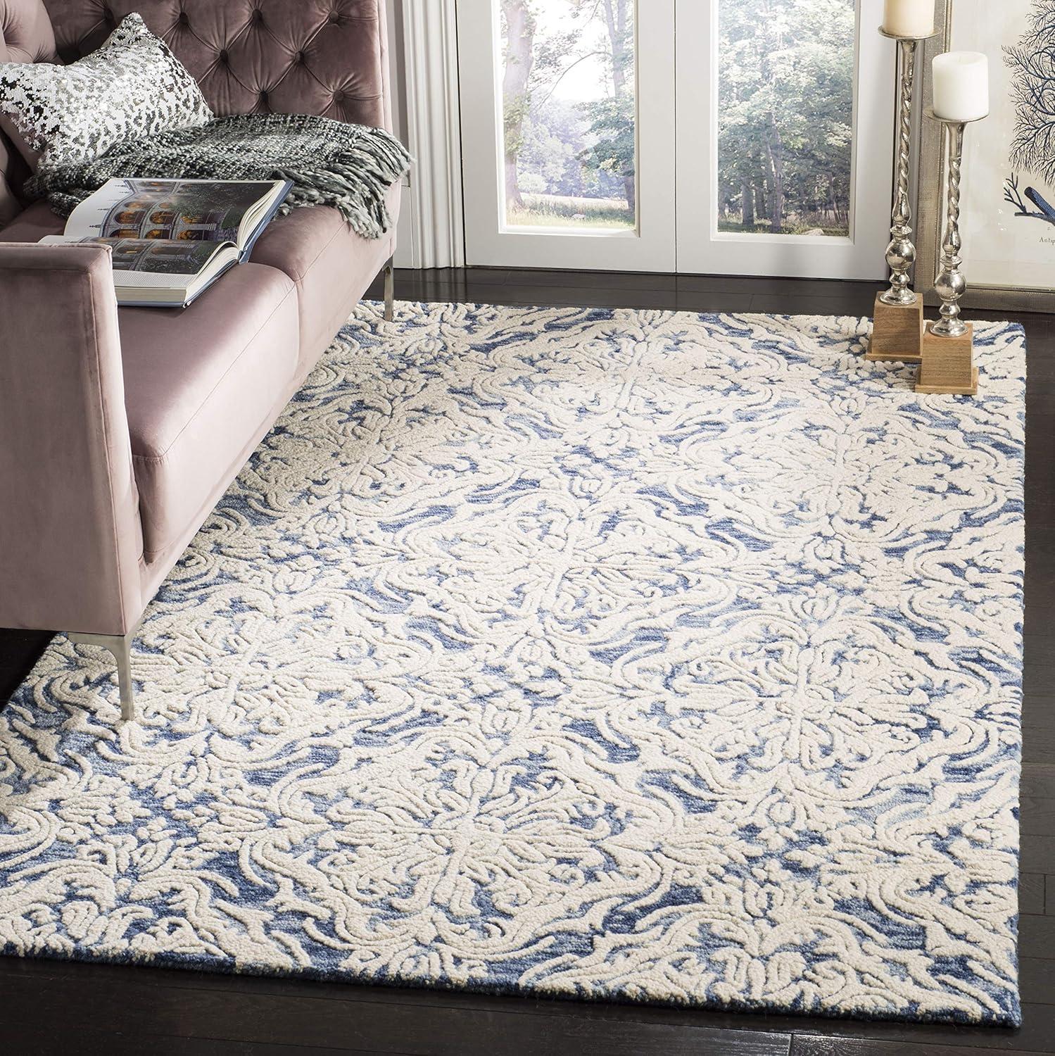 Blossom BLM103 Hand Tufted Area Rug - Blue/Ivory - 4'x4' - Safavieh.
