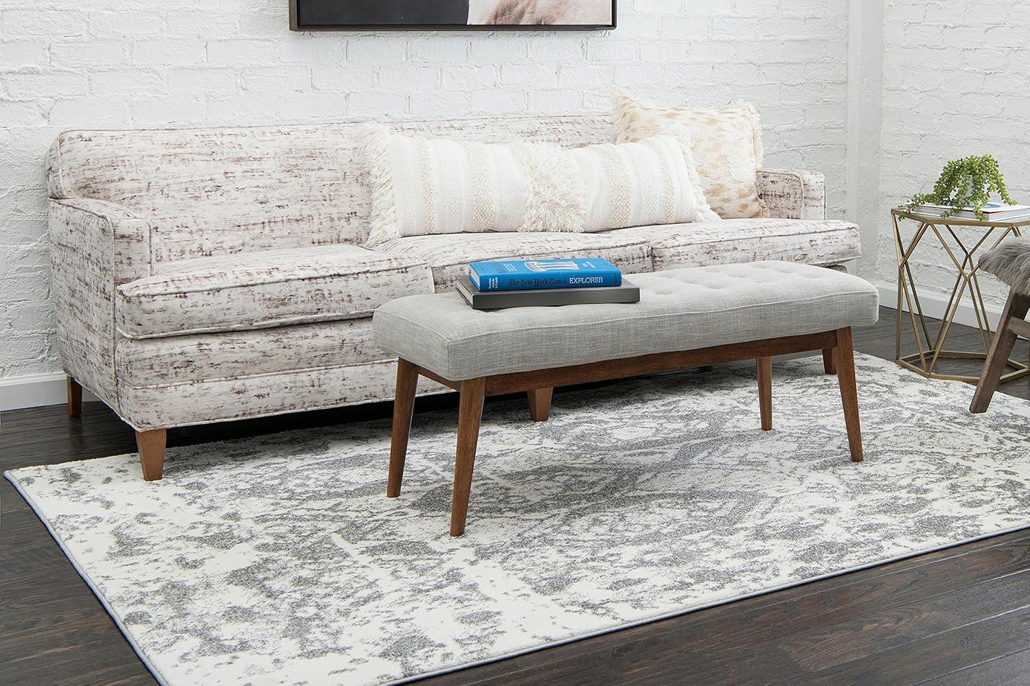 Unique Loom Rosso Collection Area Rug - Piazza (5' 1" x 8' Rectangle Light Gray/Ivory)