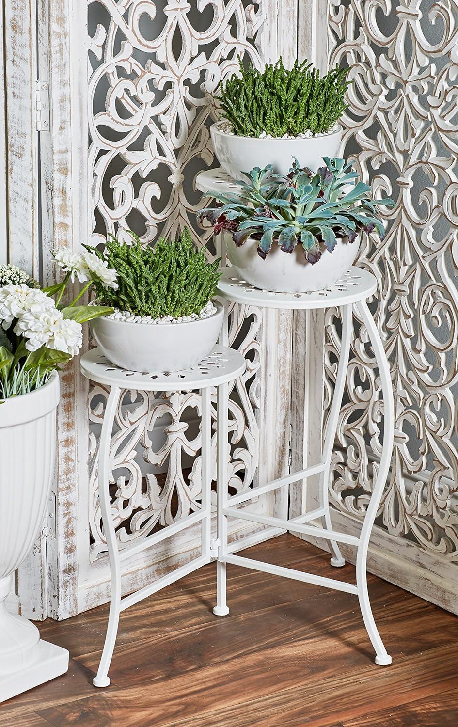 24" White Metal 3-Tier Folding Plant Stand