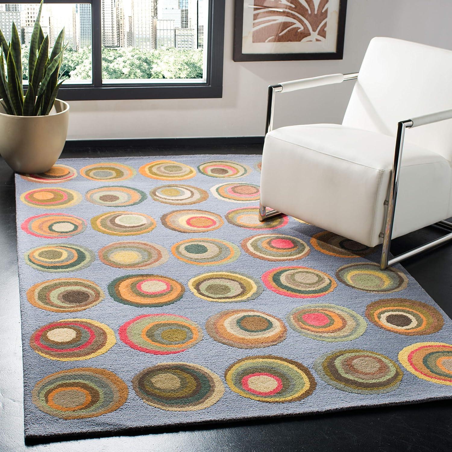 Handmade Blue and Multicolor Wool and Viscose 5' x 7' Tufted Area Rug