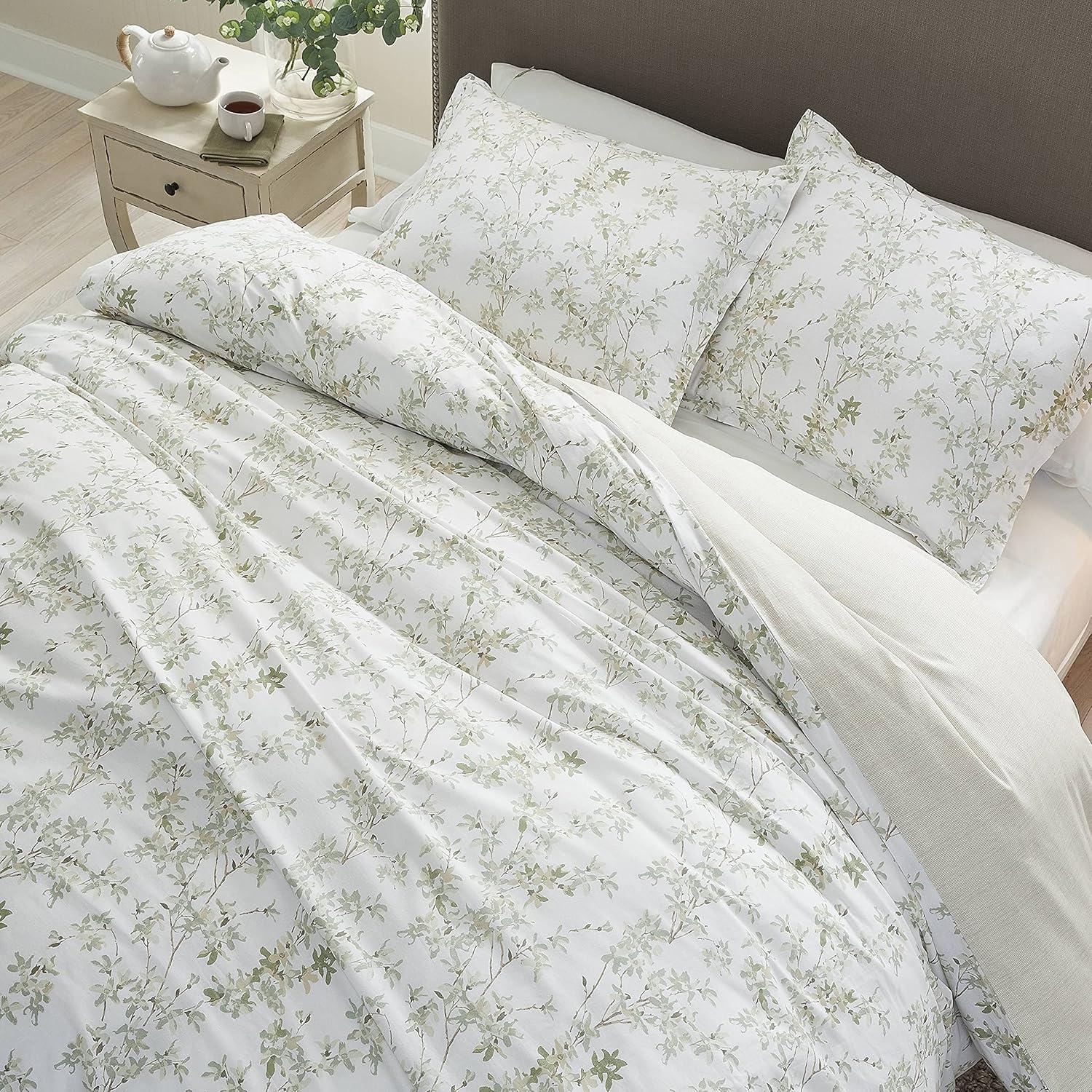 Laura Ashley Lindy Green Cotton Reversible Duvet Cover Set