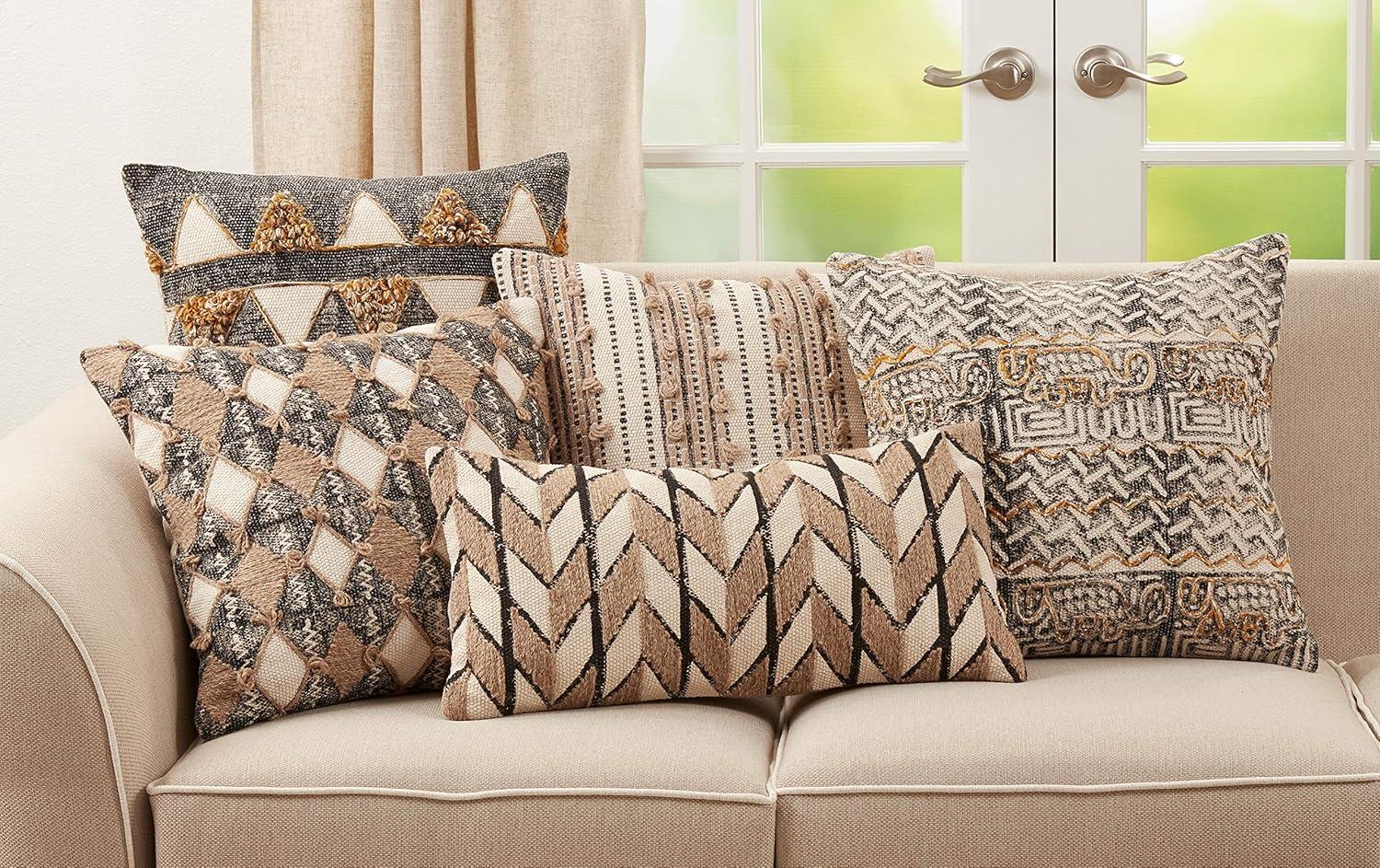 Natural Chevron Embroidered Cotton Decorative Pillow Cover