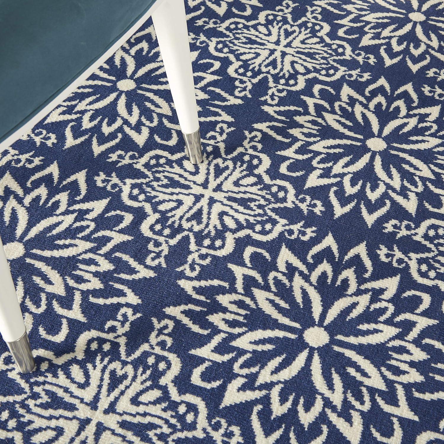 Nourison Jubilant Geometric Floral Navy/Ivory 5'3" x 7'3" Area Rug, (5' x 7')