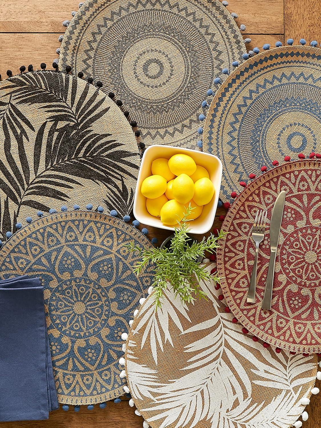 Black Fern Print On Natural Round Jute Placemat (Set of 6)