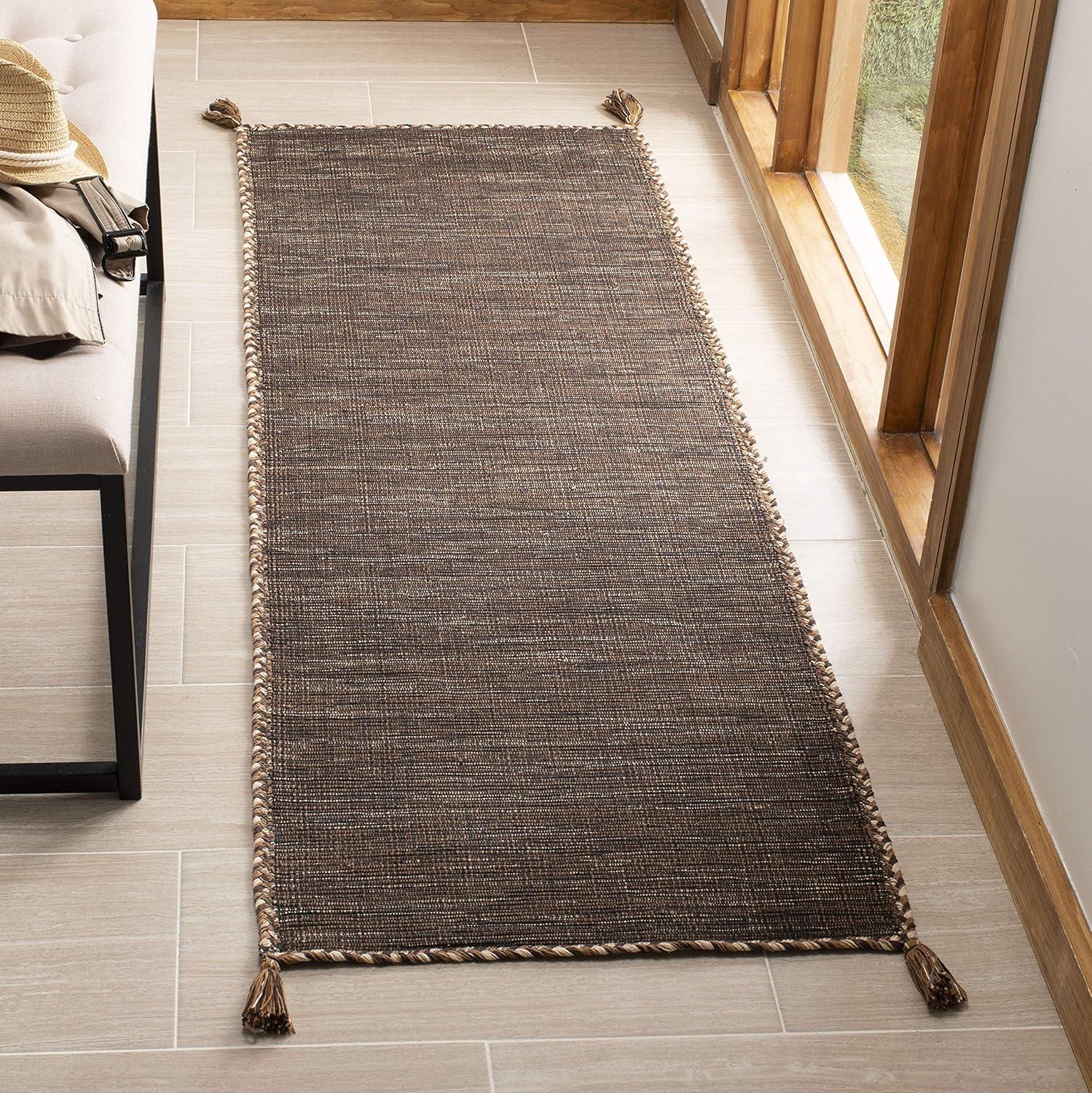 Coastal Casual Black Cotton Flat Woven Runner Rug 27" x 10"