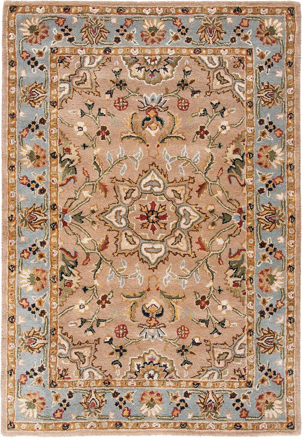 SAFAVIEH Classic Jilliean Floral Bordered Wool Area Rug, Beige/Light Blue, 4' x 6'