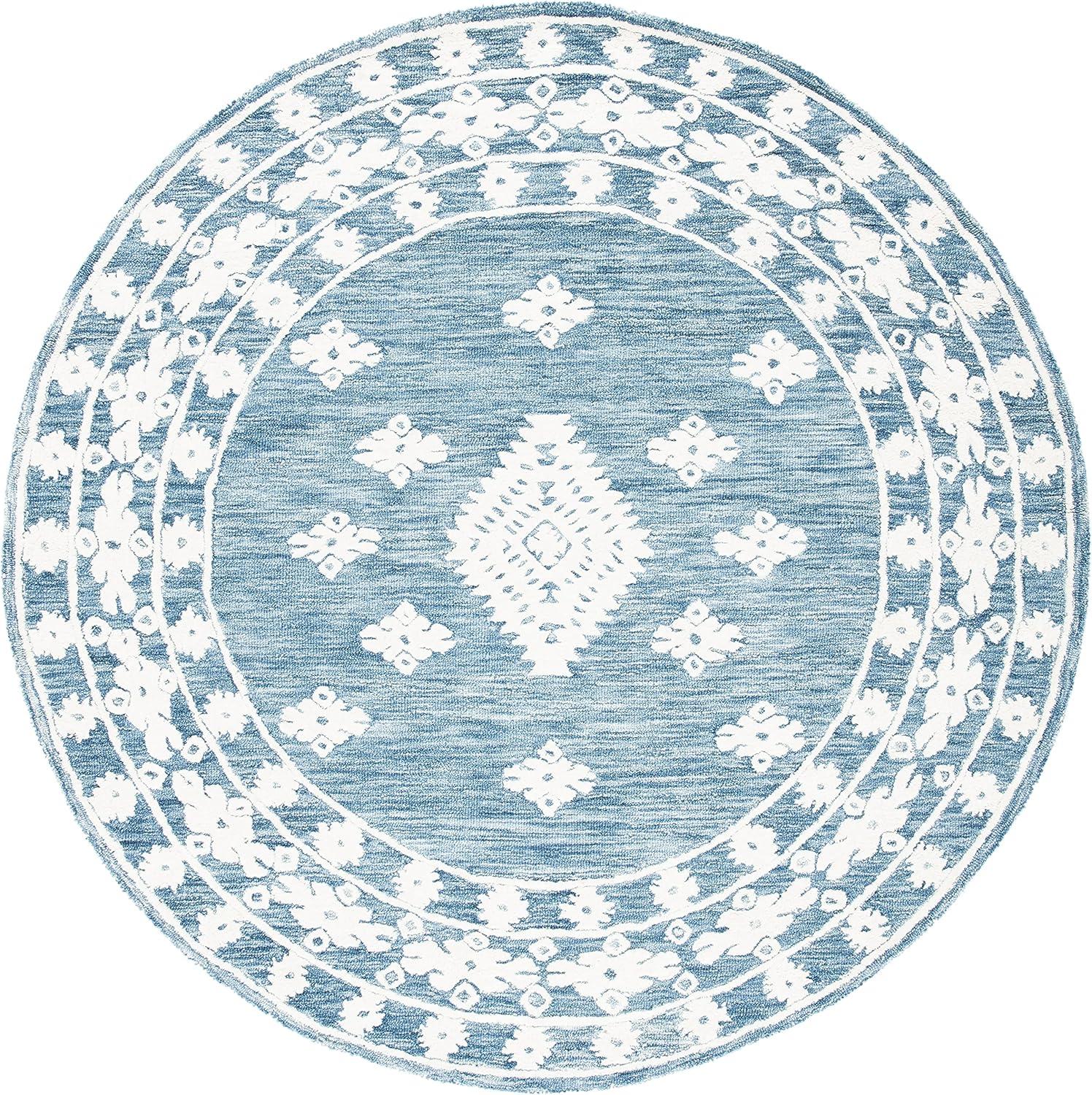 SAFAVIEH Aspen Kerry Geometric Area Rug, Blue/Ivory, 7' x 7' Round