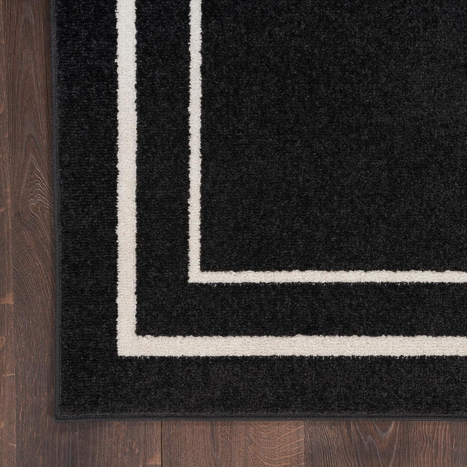 Nourison Essentials 4' x 6' Black Ivory Contemporary Bordered Indoor/Outdoor Area Rug