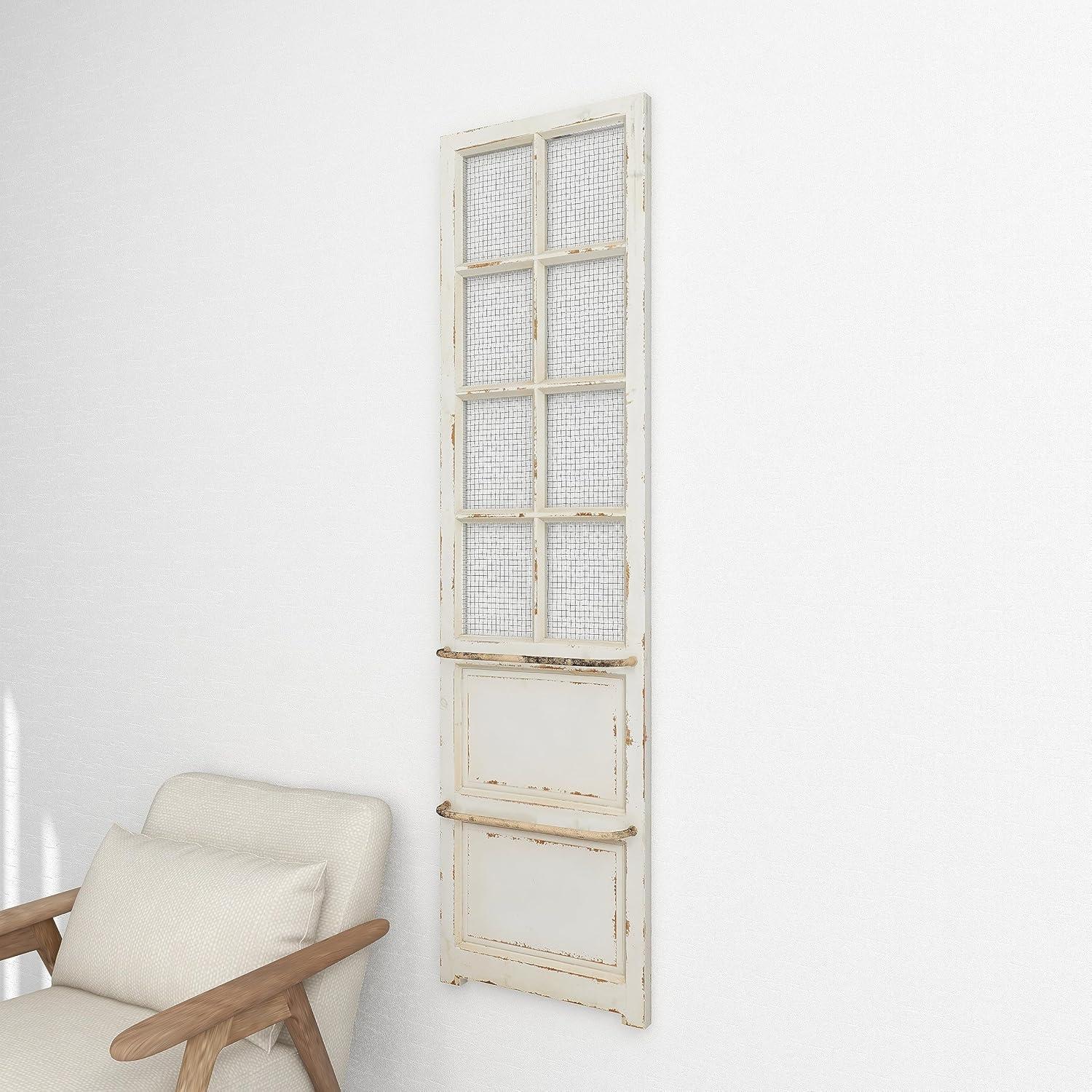 DecMode Cream Wood Door Inspired Panel Geometric Wall Decor with Mesh Netting