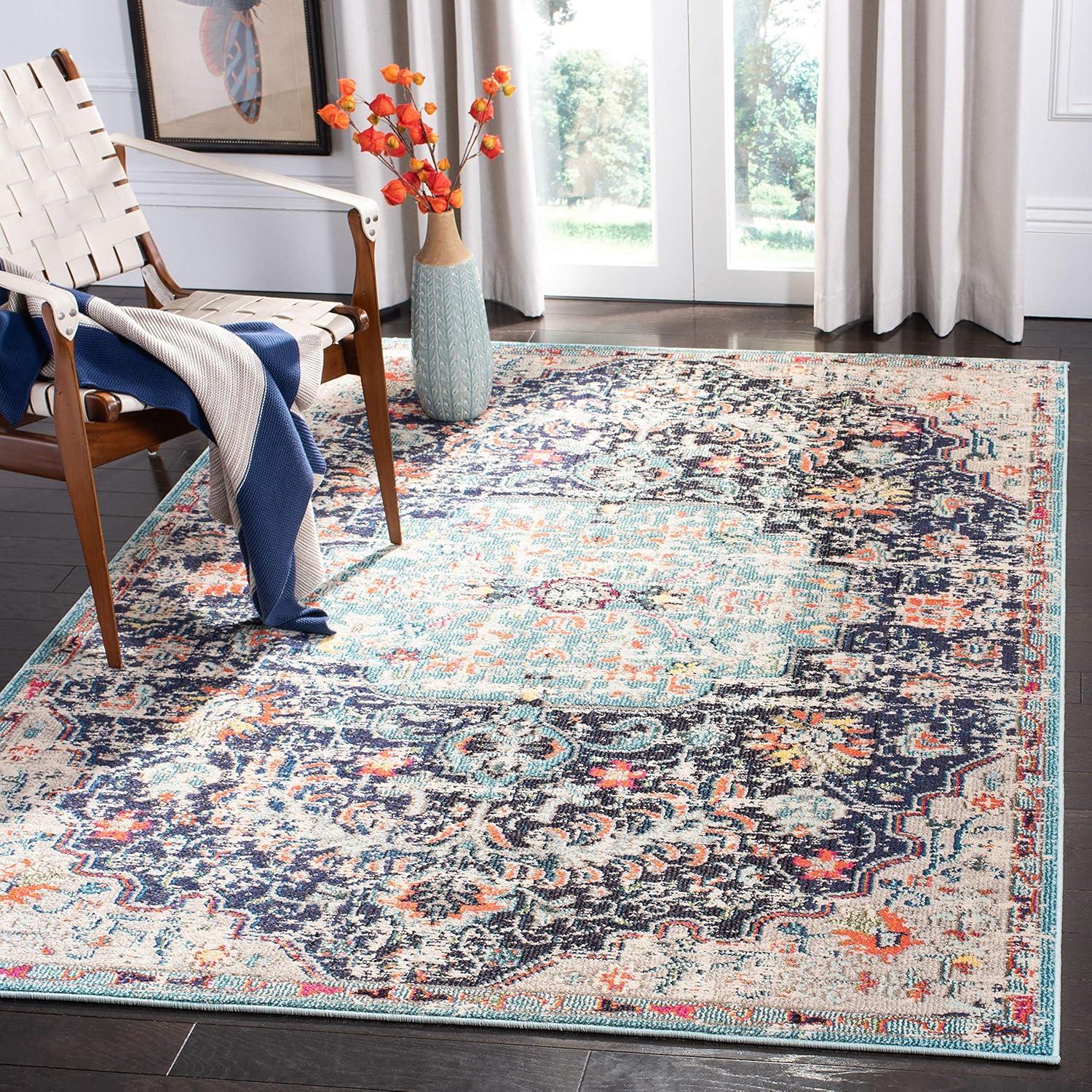 SAFAVIEH Madison Joandra Vintage Floral Area Rug, Black/Teal, 5' x 7'