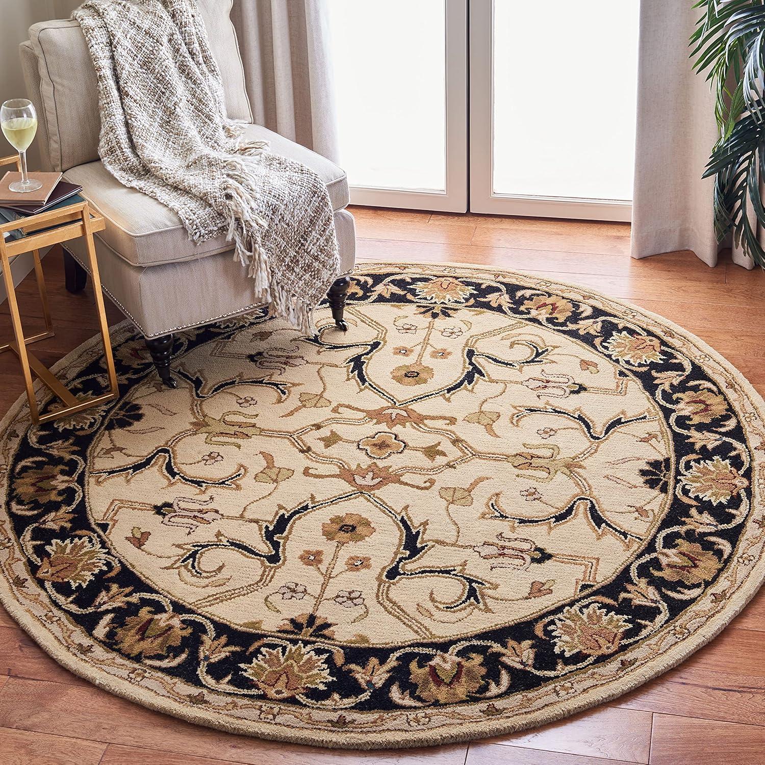 Heritage HG644 Handmade Area Rug - 6' Round - Ivory/Black - Safavieh