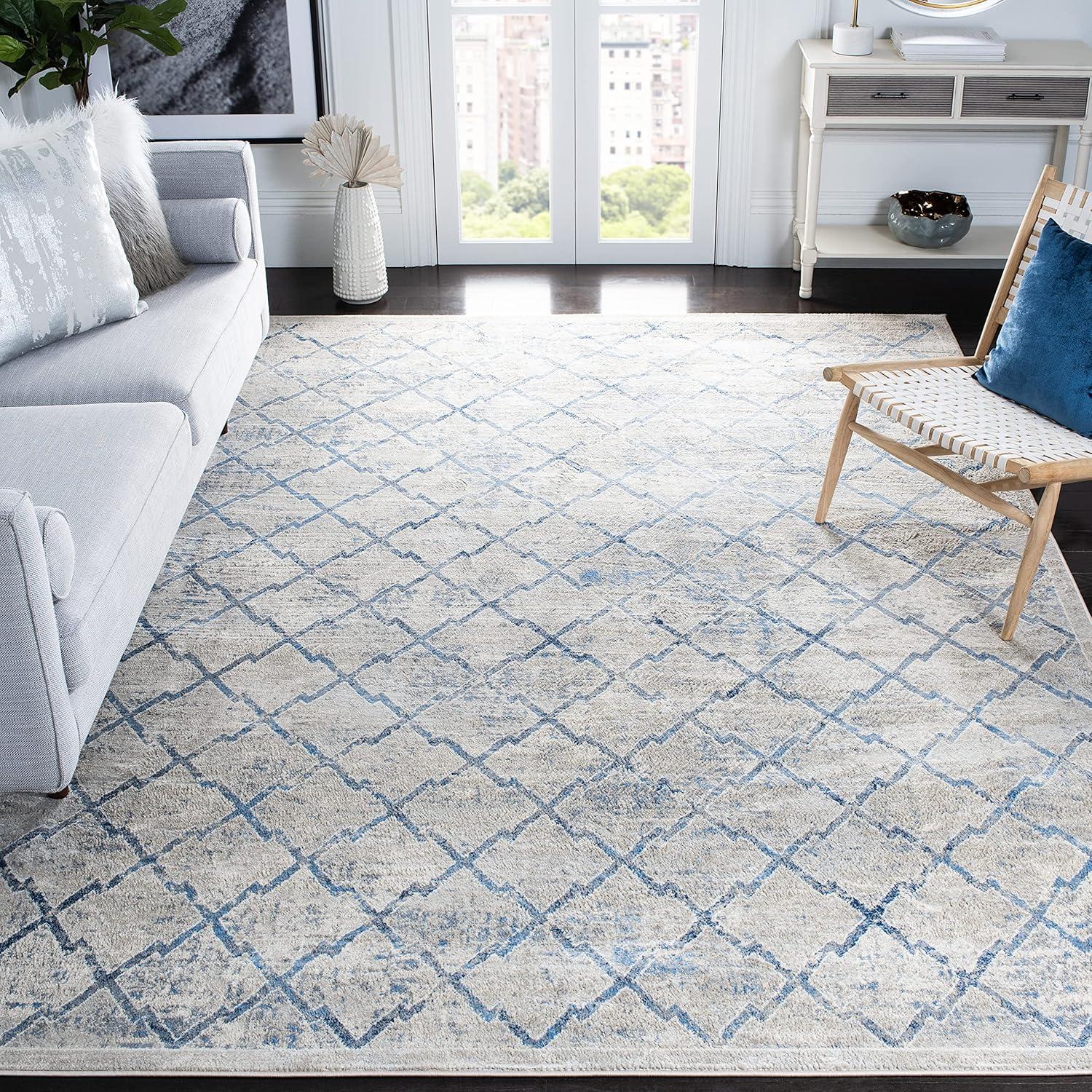 Gray and Blue 8' x 10' Synthetic Rectangular Area Rug