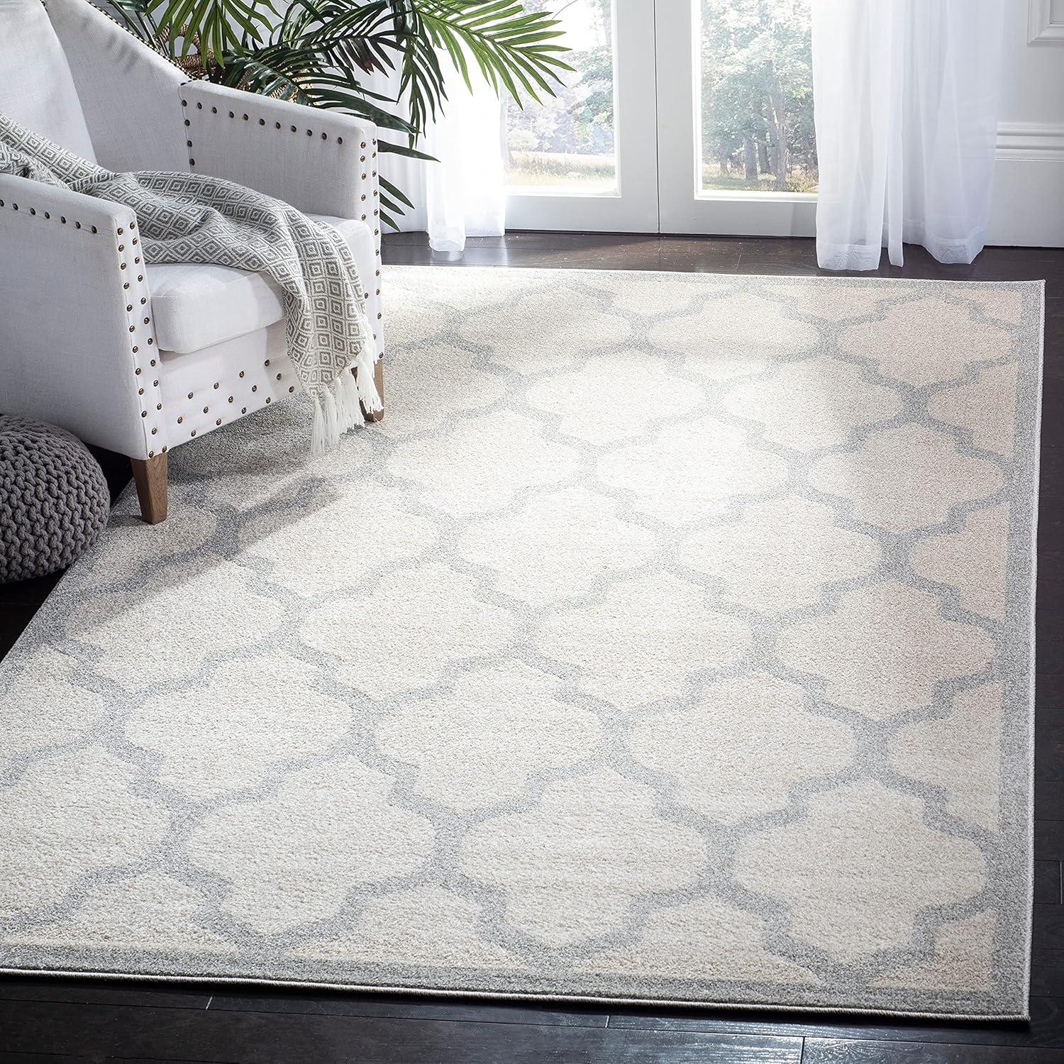 Beige and Light Grey Geometric 6' x 9' Area Rug