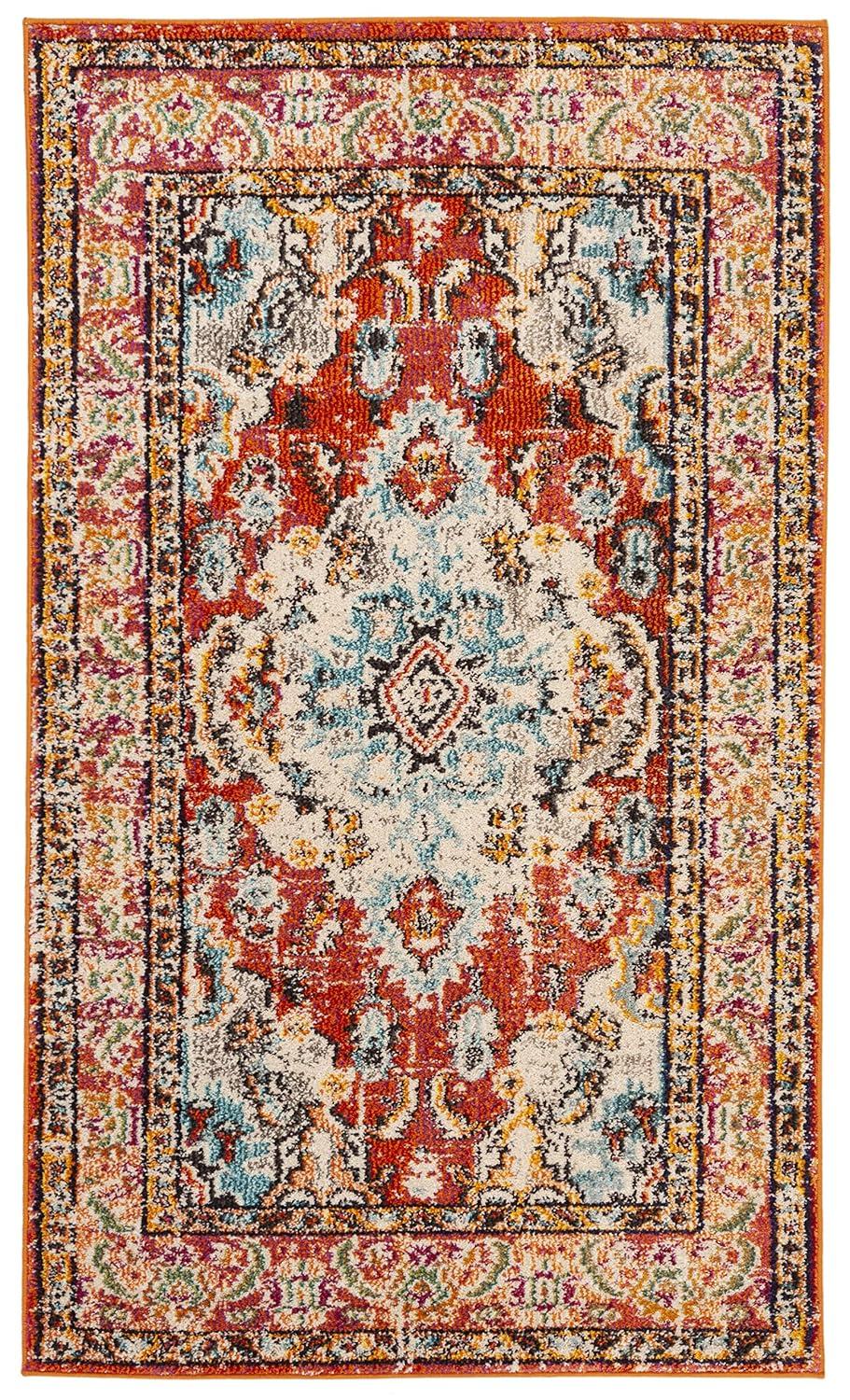 Monaco MNC243 Power Loomed Indoor Accent Rug - Orange/Light Blue - 3'x5' - Safavieh