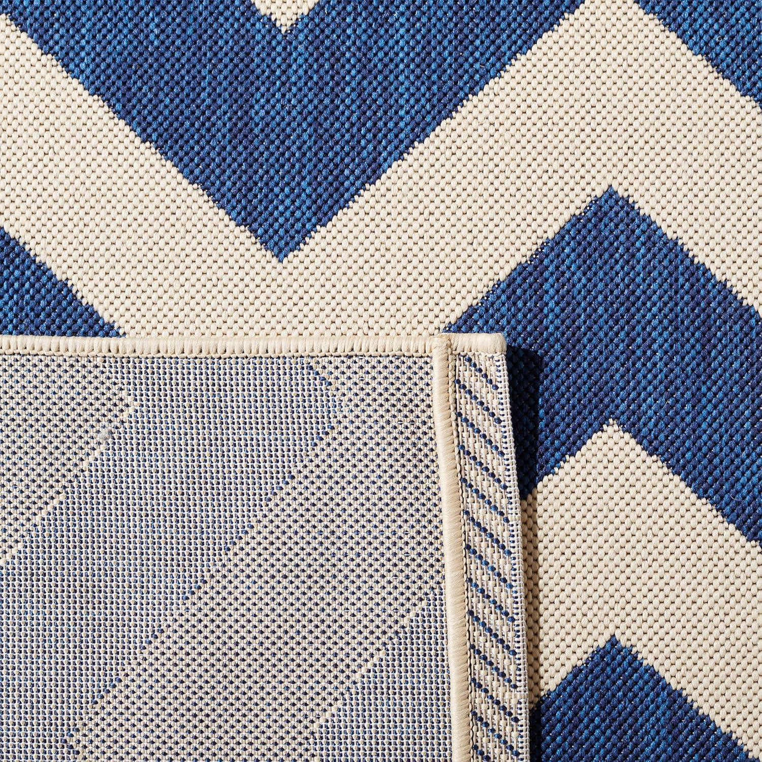 Courtyard CY6244 Power Loomed Indoor and Outdoor Area Rug - Navy/Beige - 6'7"x6'7" - Safavieh