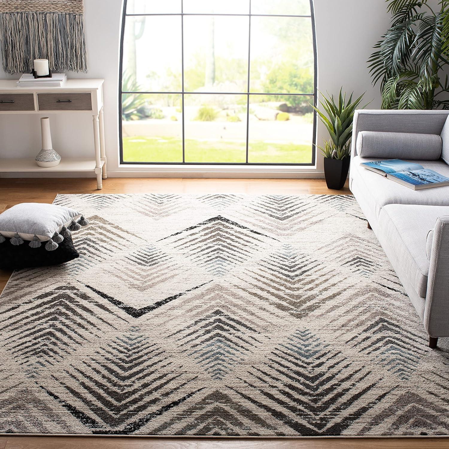 Tribal Geometric Cream & Beige Synthetic Rug - 8' x 10'