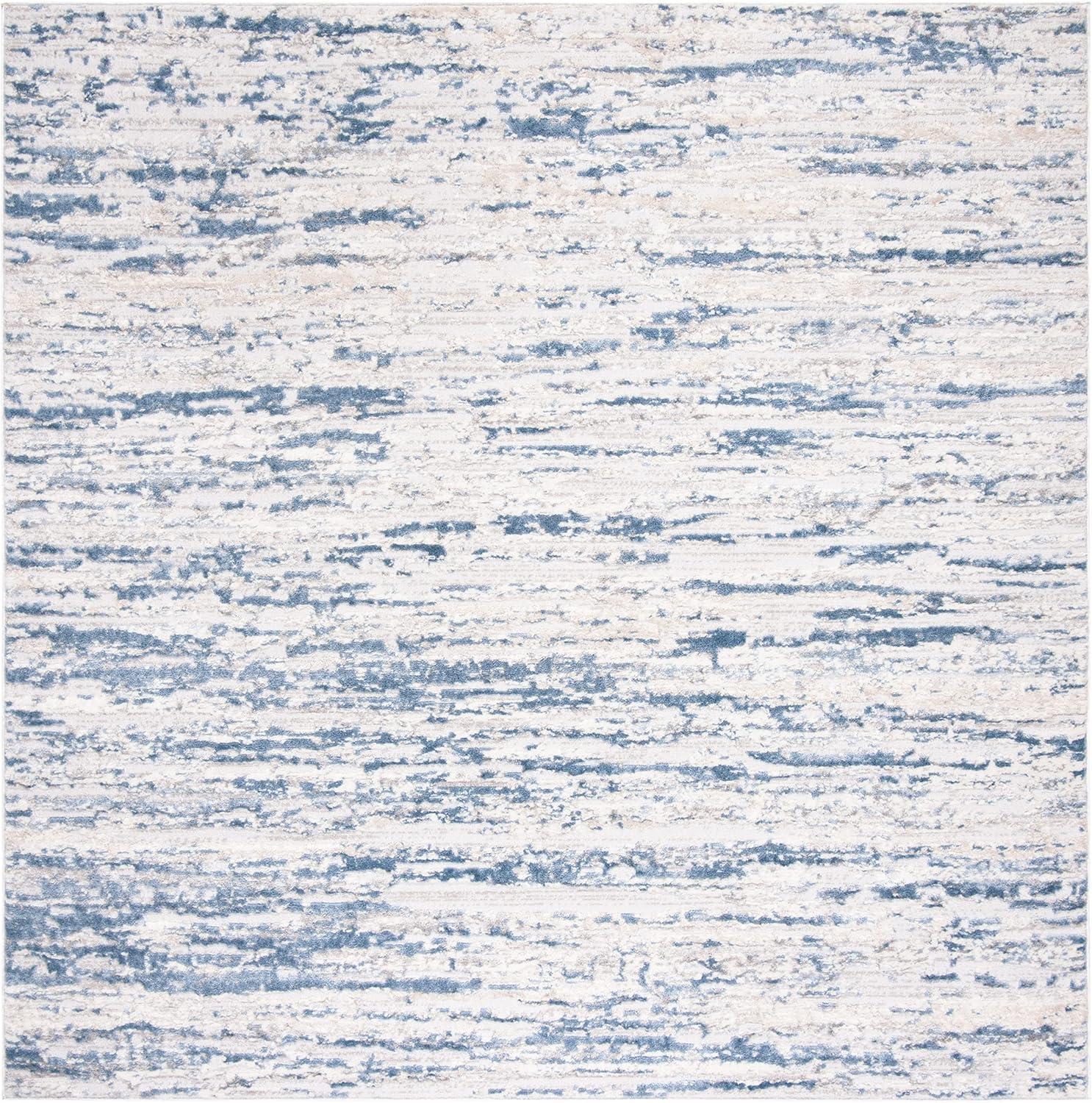 SAFAVIEH Amelia Lester Abstract Area Rug, Ivory/Blue, 5' x 5' Square