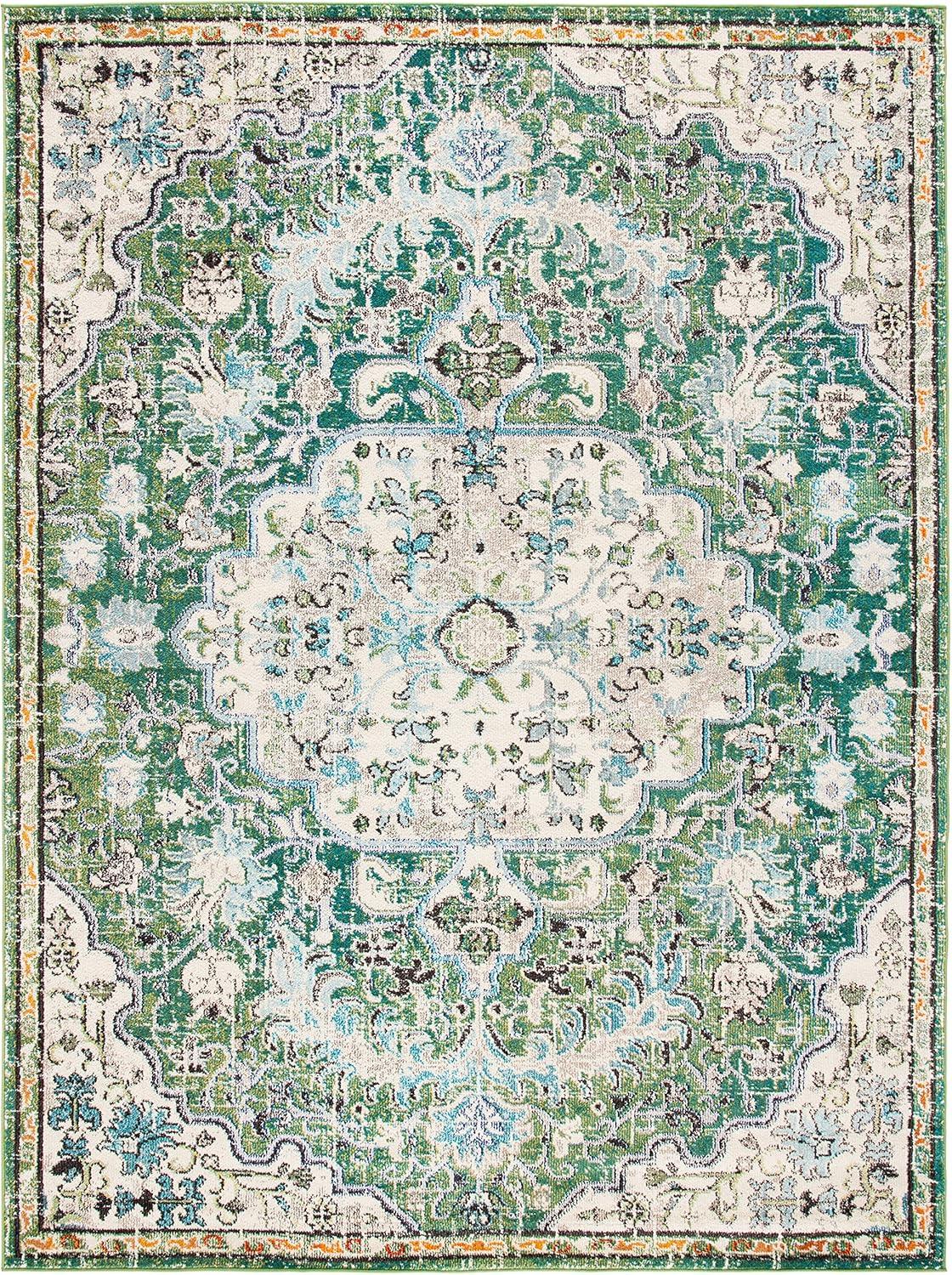 SAFAVIEH Madison Joandra Vintage Floral Area Rug, Green/Turquoise, 10' x 14'